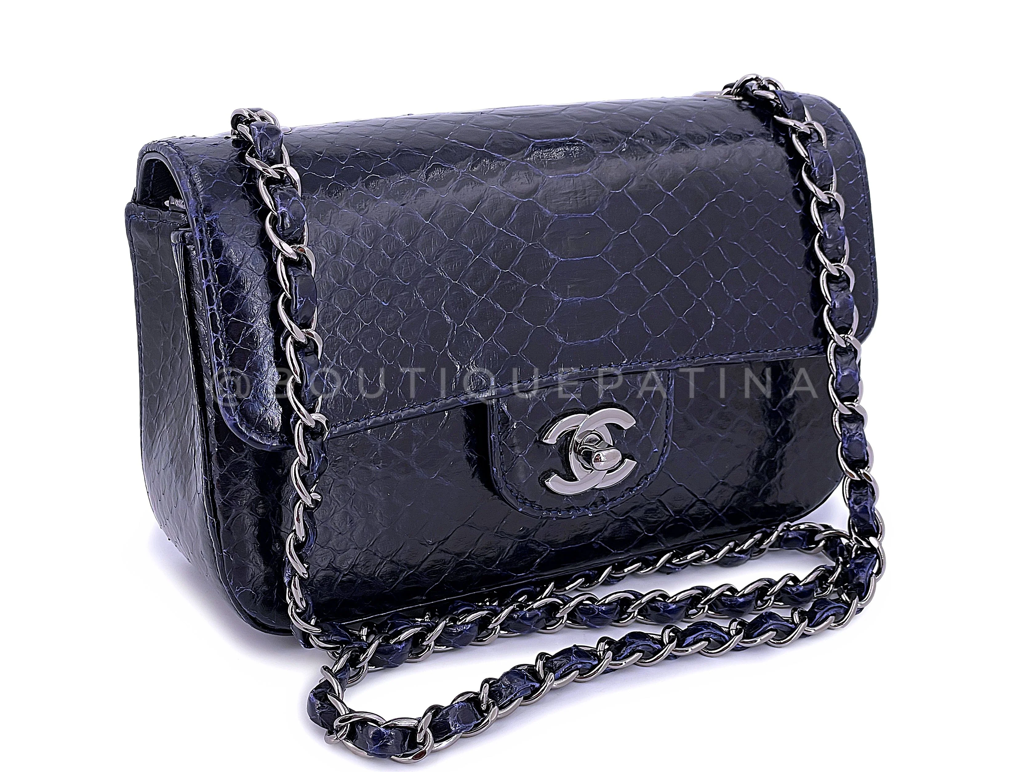 Chanel Midnight Navy Blue Python Rectangular Mini Flap Bag RHW - Image 2