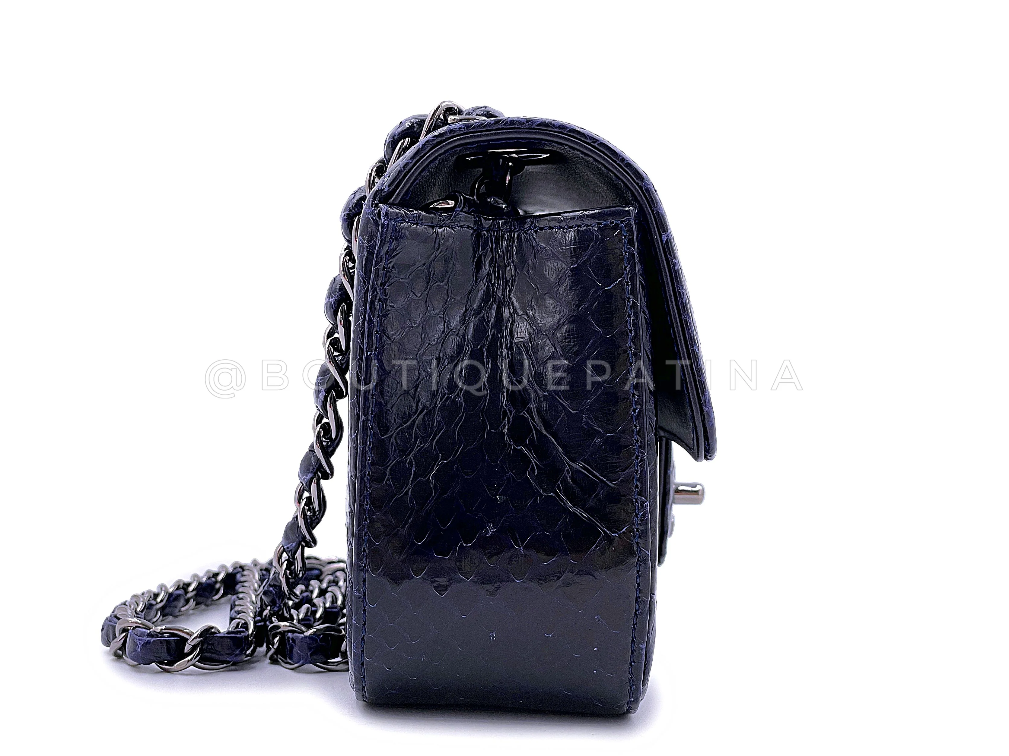 Chanel Midnight Navy Blue Python Rectangular Mini Flap Bag RHW - Image 4