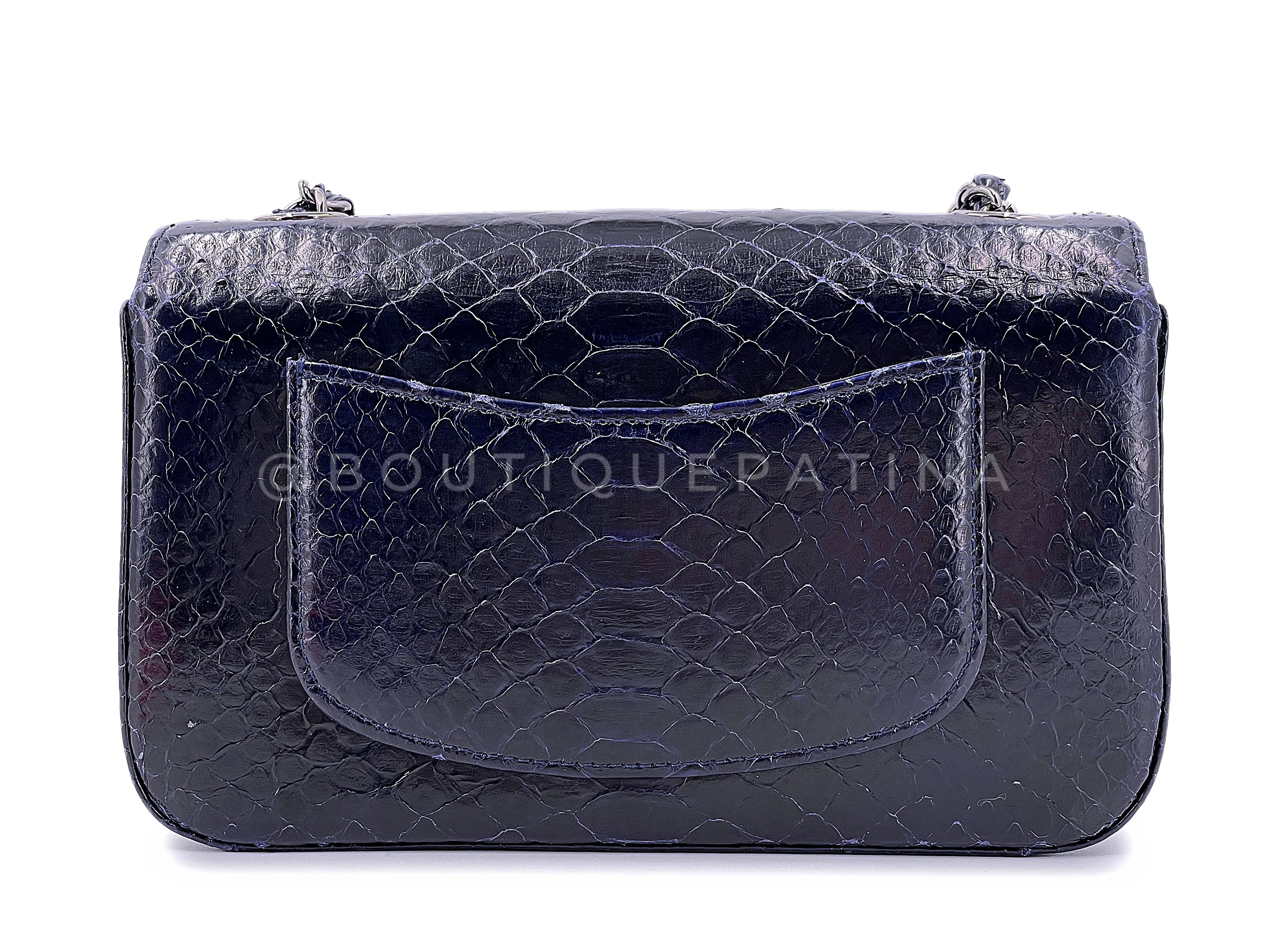 Chanel Midnight Navy Blue Python Rectangular Mini Flap Bag RHW - Image 5