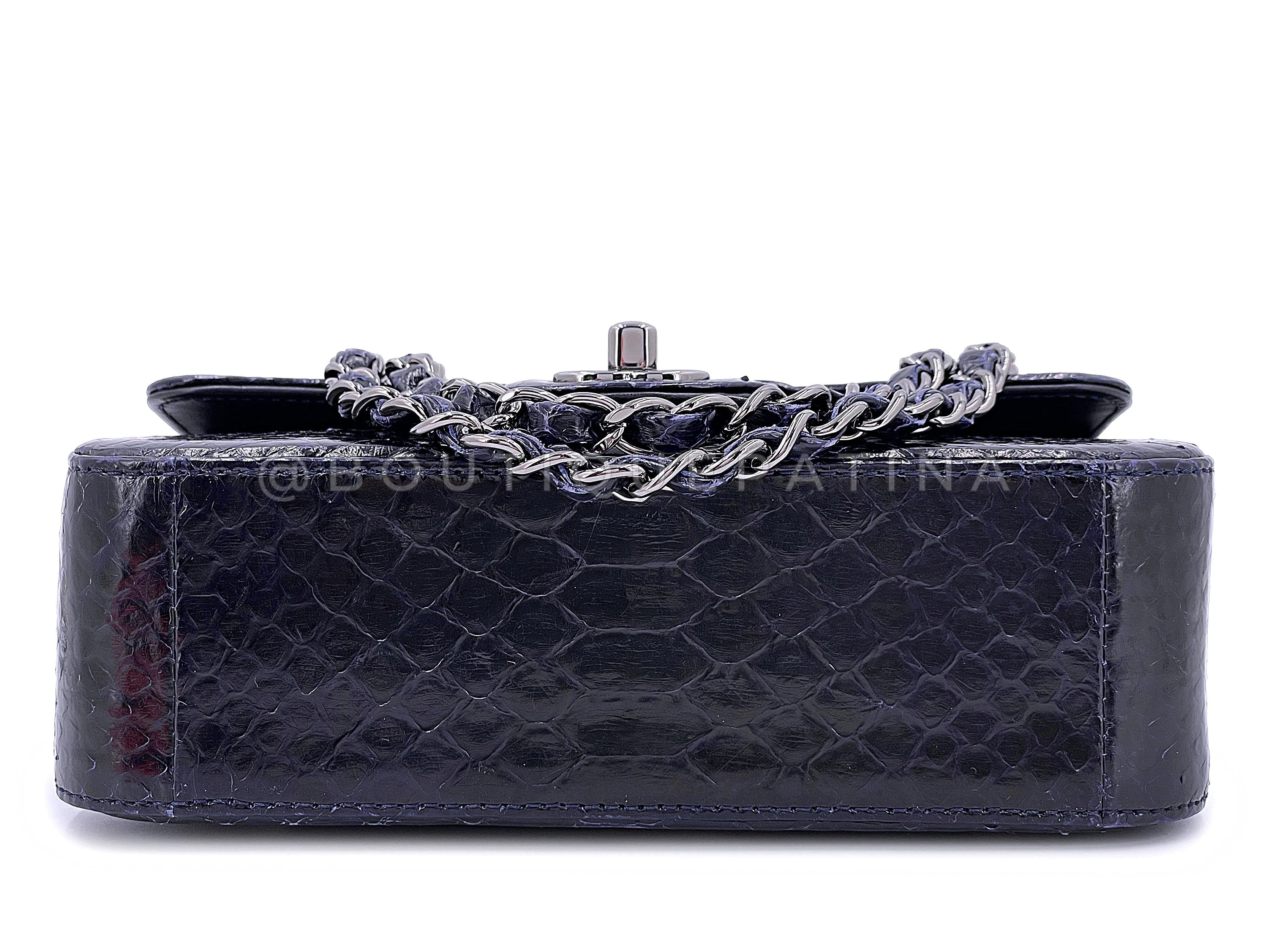 Chanel Midnight Navy Blue Python Rectangular Mini Flap Bag RHW - Image 6