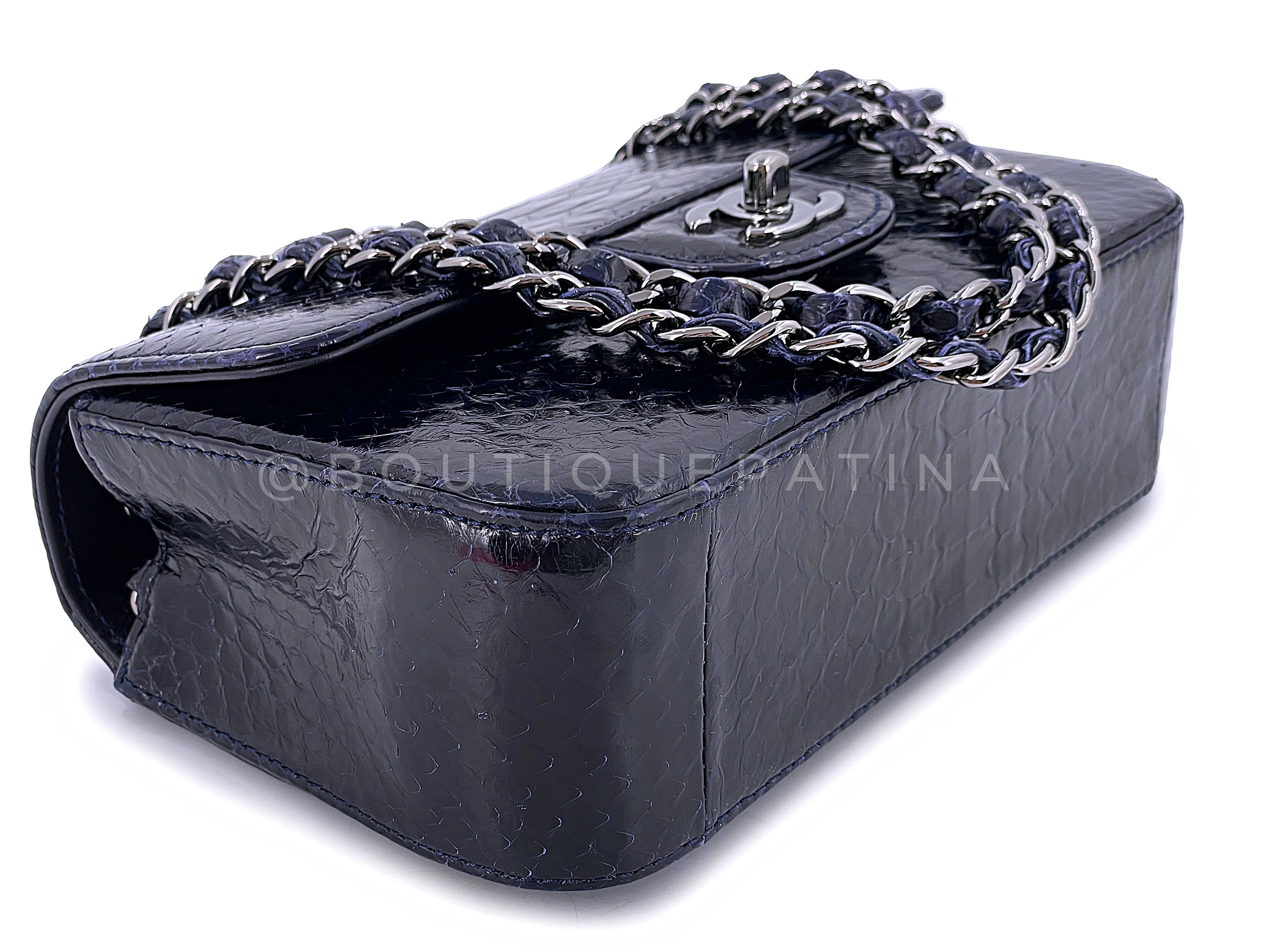 Chanel Midnight Navy Blue Python Rectangular Mini Flap Bag RHW - Image 7