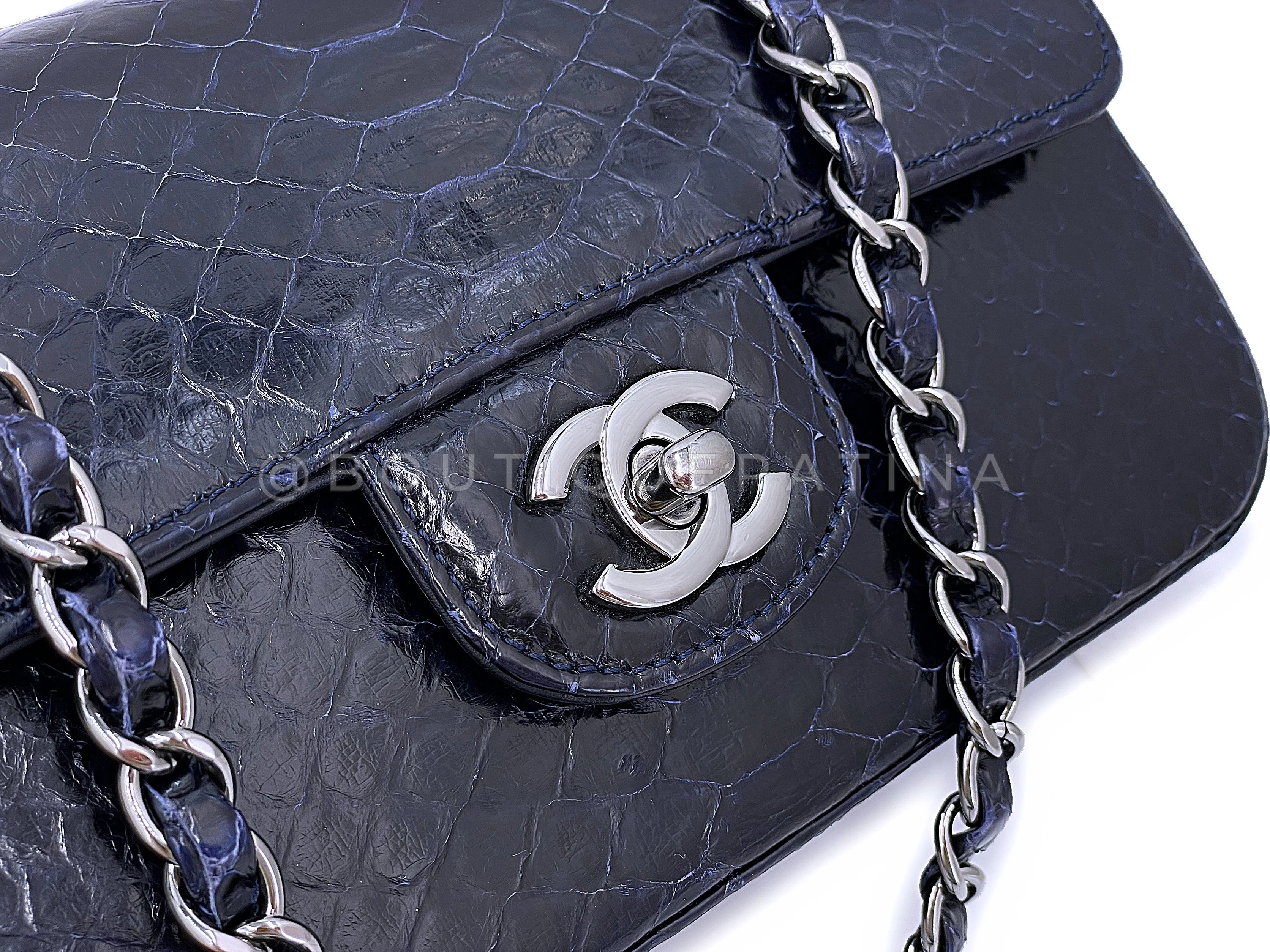 Chanel Midnight Navy Blue Python Rectangular Mini Flap Bag RHW - Image 8