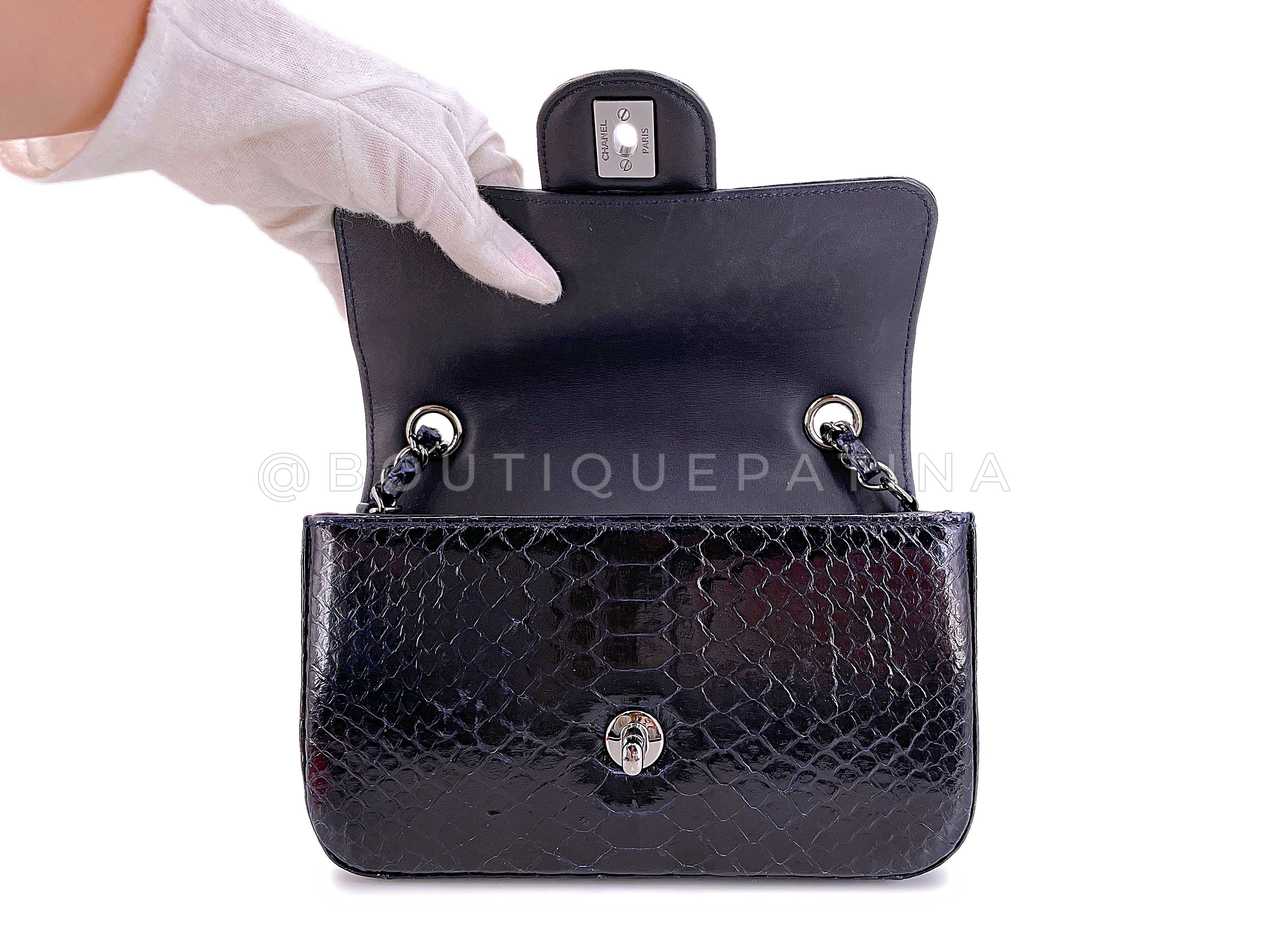 Chanel Midnight Navy Blue Python Rectangular Mini Flap Bag RHW - Image 9