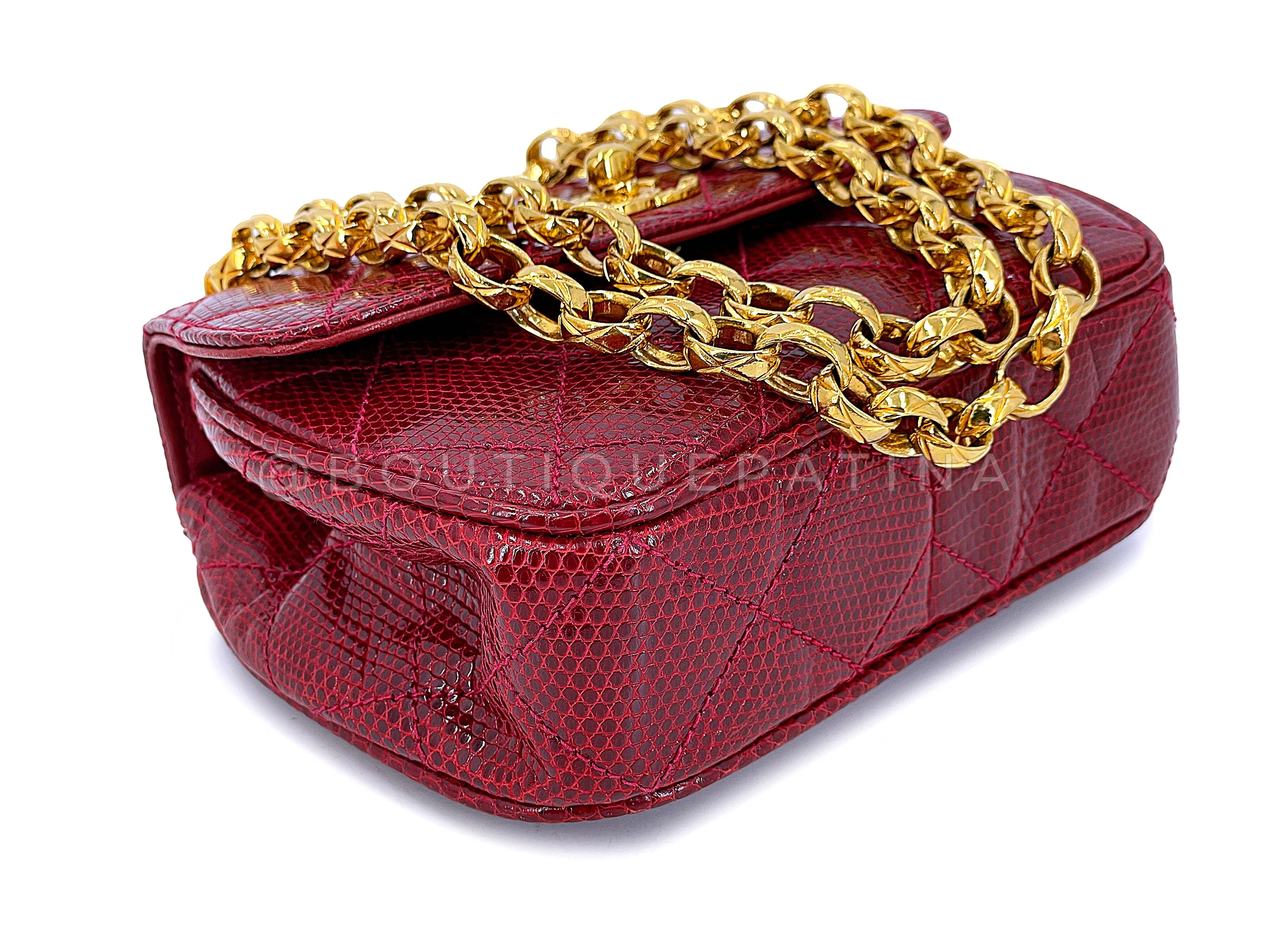 Chanel Vintage Lizard Mini Flap Bag 1980s Rare Red Etched Chain Round PSK - Image 7