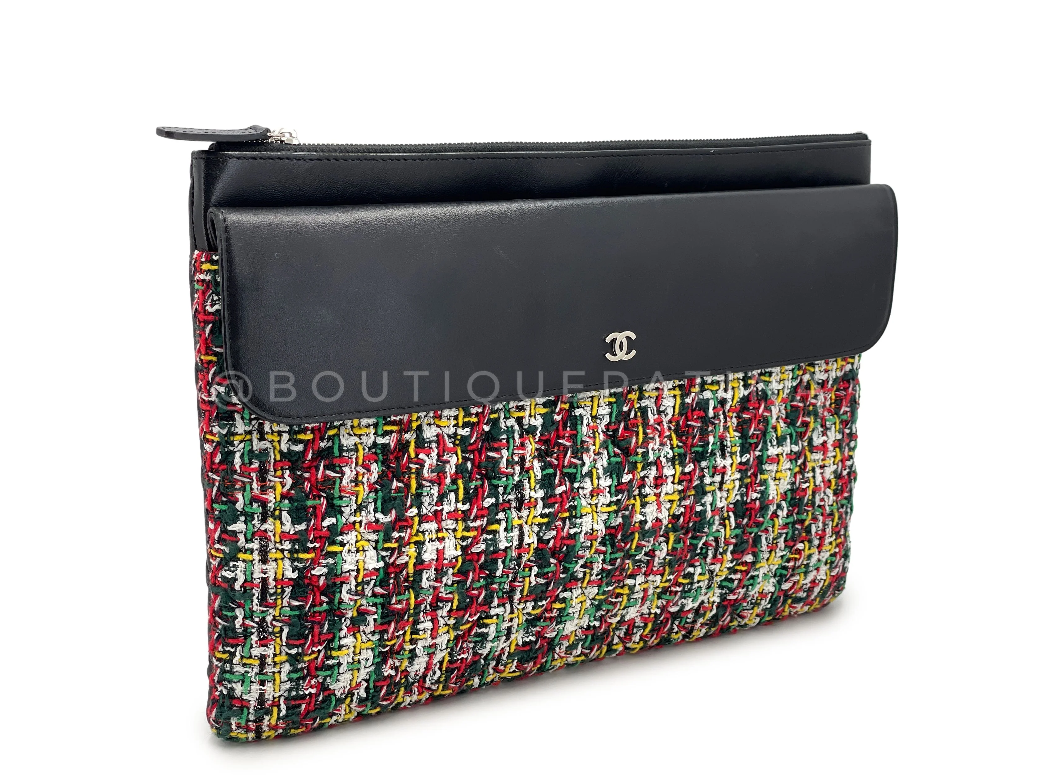 Chanel Plaid Tweed Lambskin Flap Large O Case Clutch Bag - Image 2