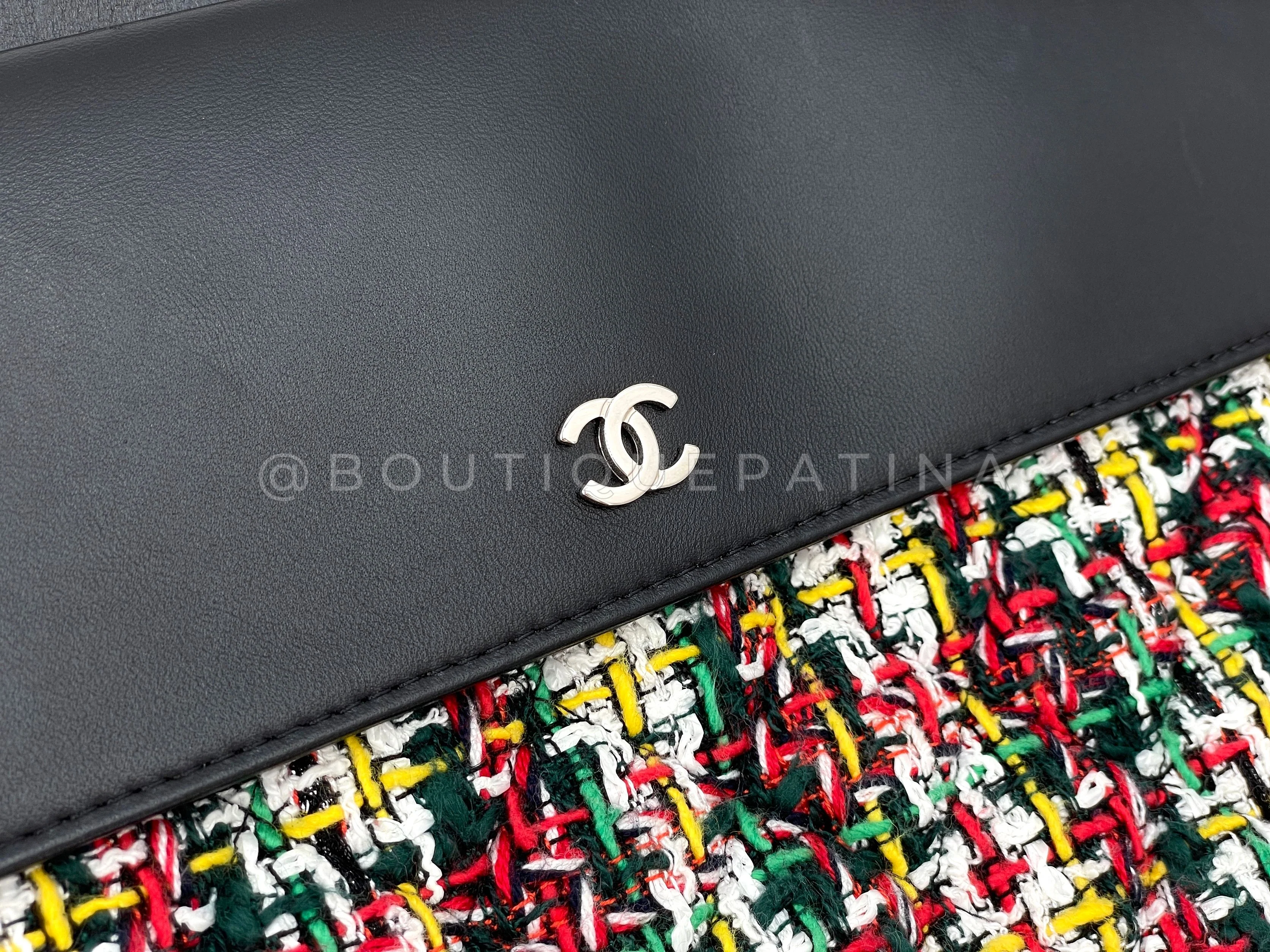 Chanel Plaid Tweed Lambskin Flap Large O Case Clutch Bag - Image 7