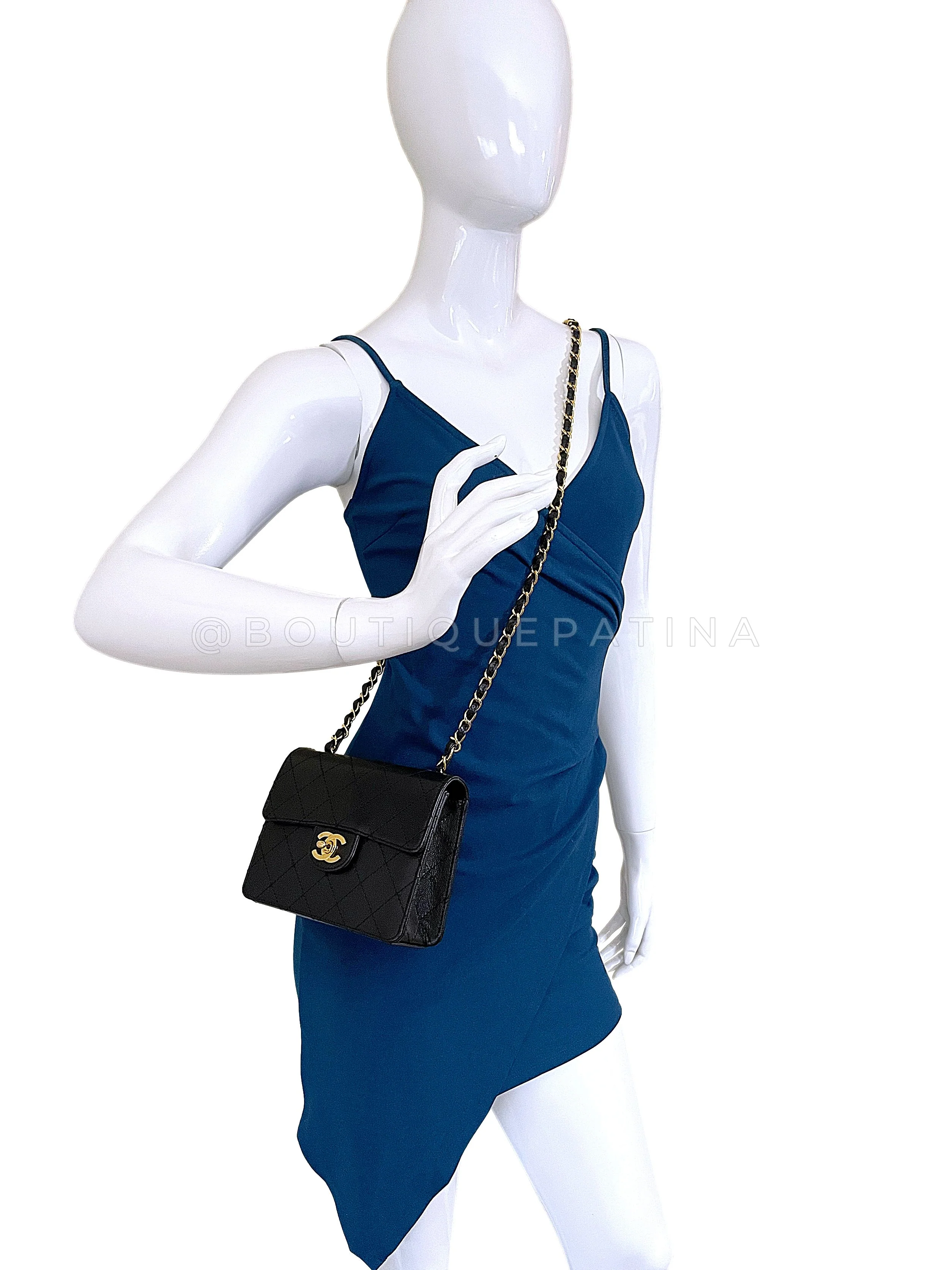 Chanel 1997 Vintage Black Caviar Square Mini Flap Bag 24k GHW 5XE - Image 14