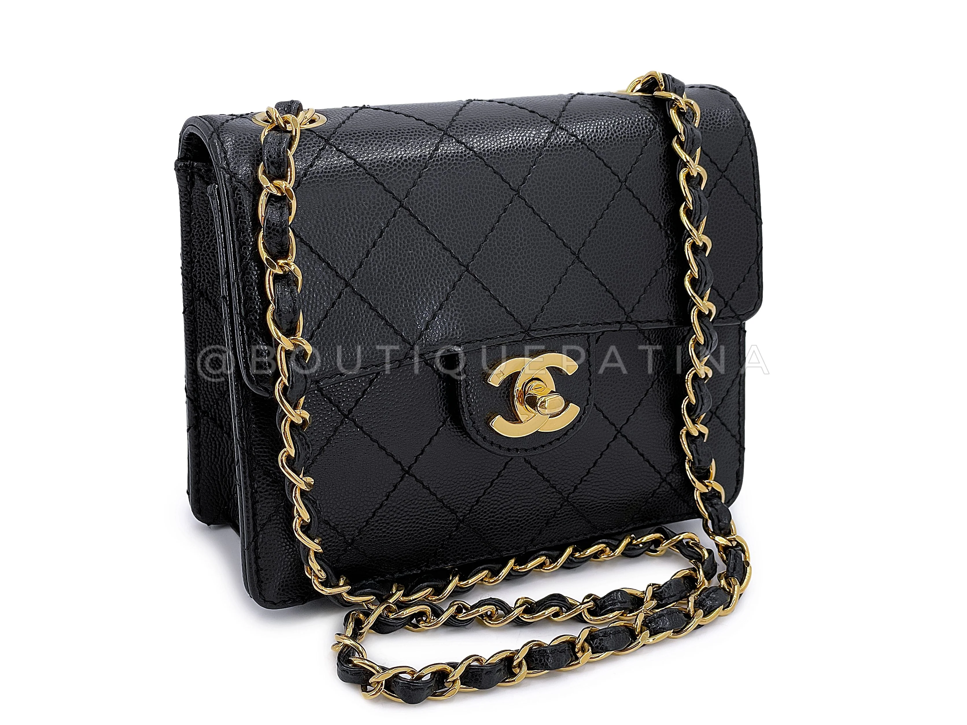 Chanel 1997 Vintage Black Caviar Square Mini Flap Bag 24k GHW 5XE - Image 2