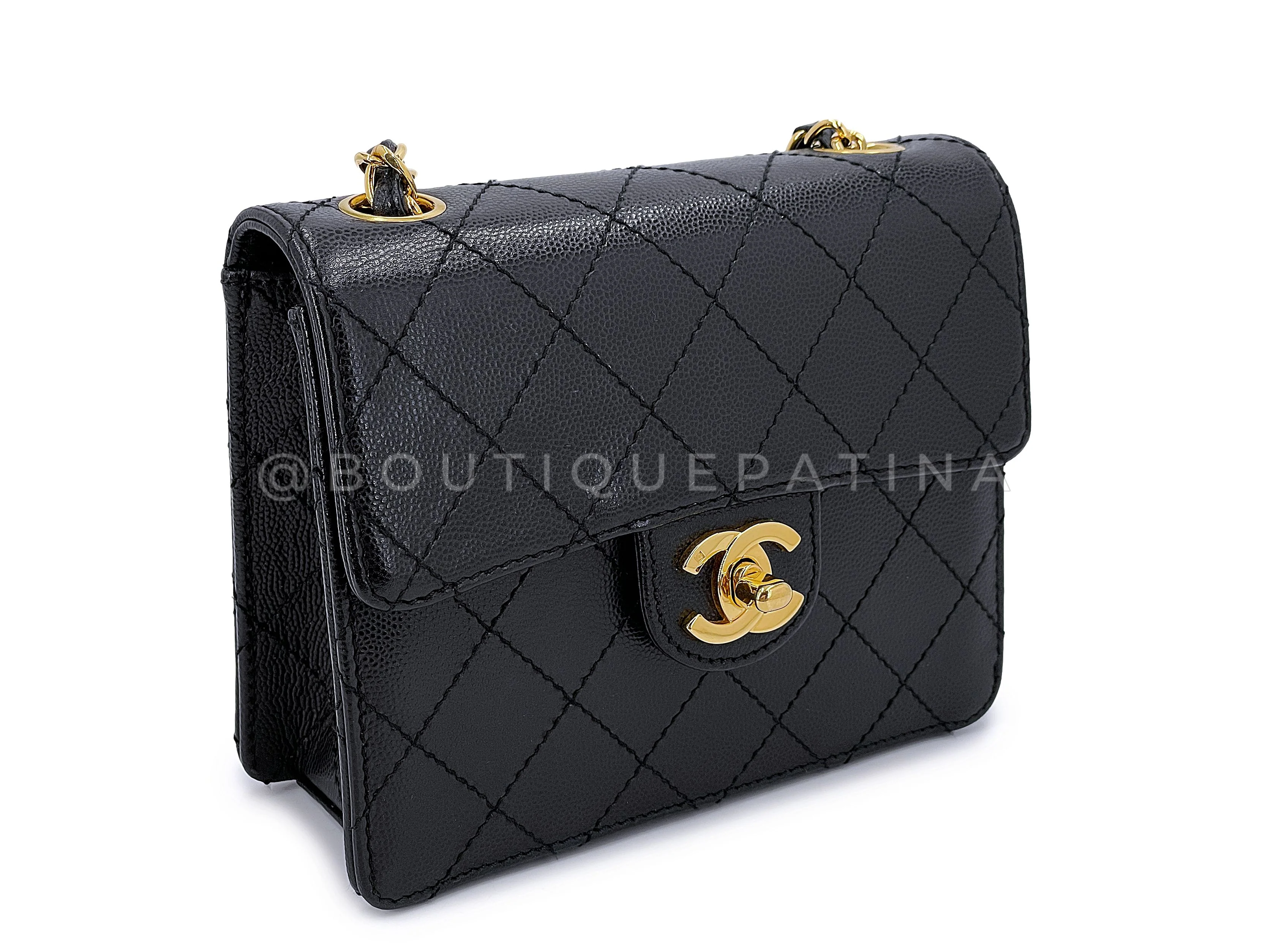 Chanel 1997 Vintage Black Caviar Square Mini Flap Bag 24k GHW 5XE - Image 3
