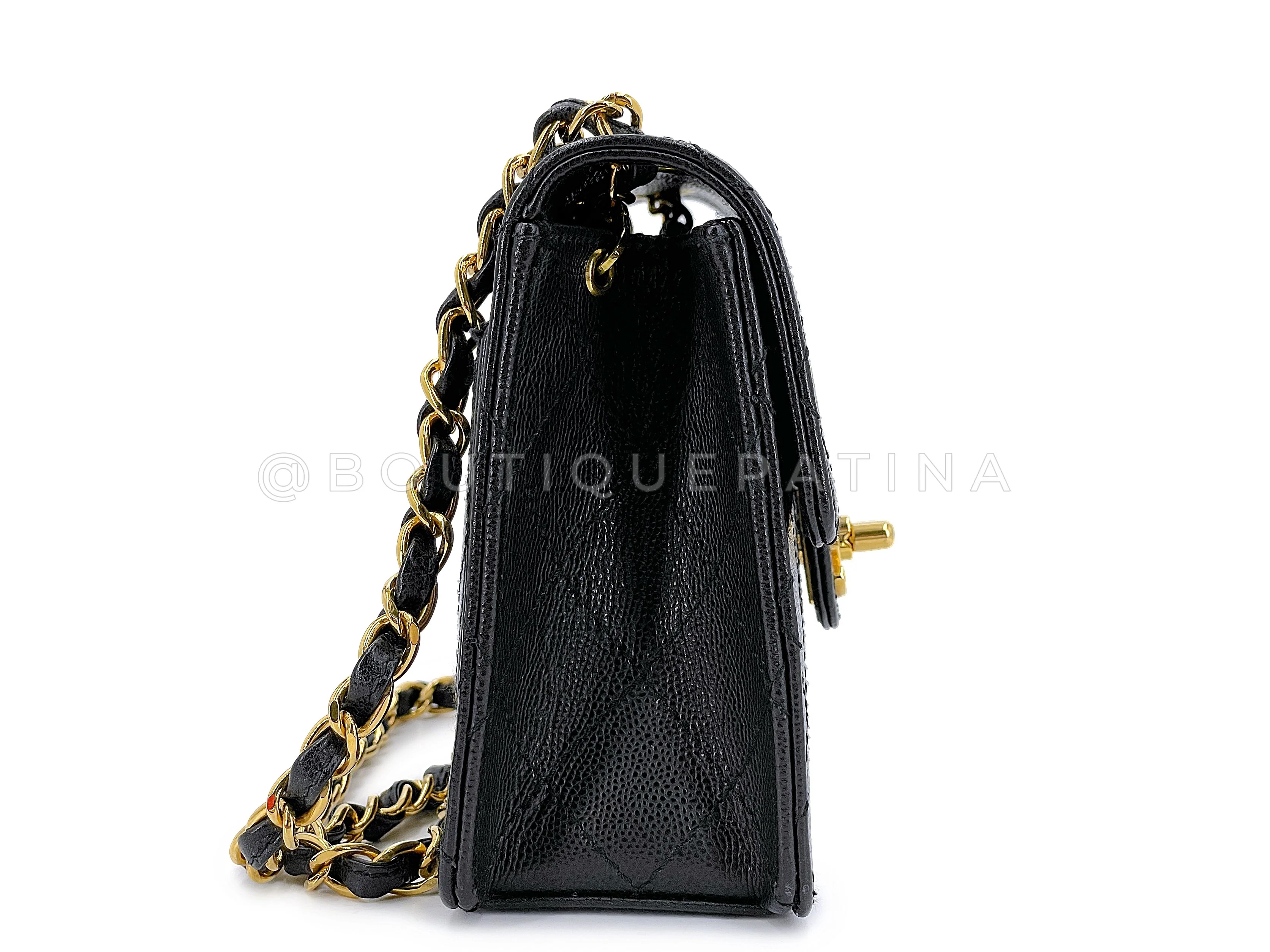 Chanel 1997 Vintage Black Caviar Square Mini Flap Bag 24k GHW 5XE - Image 4
