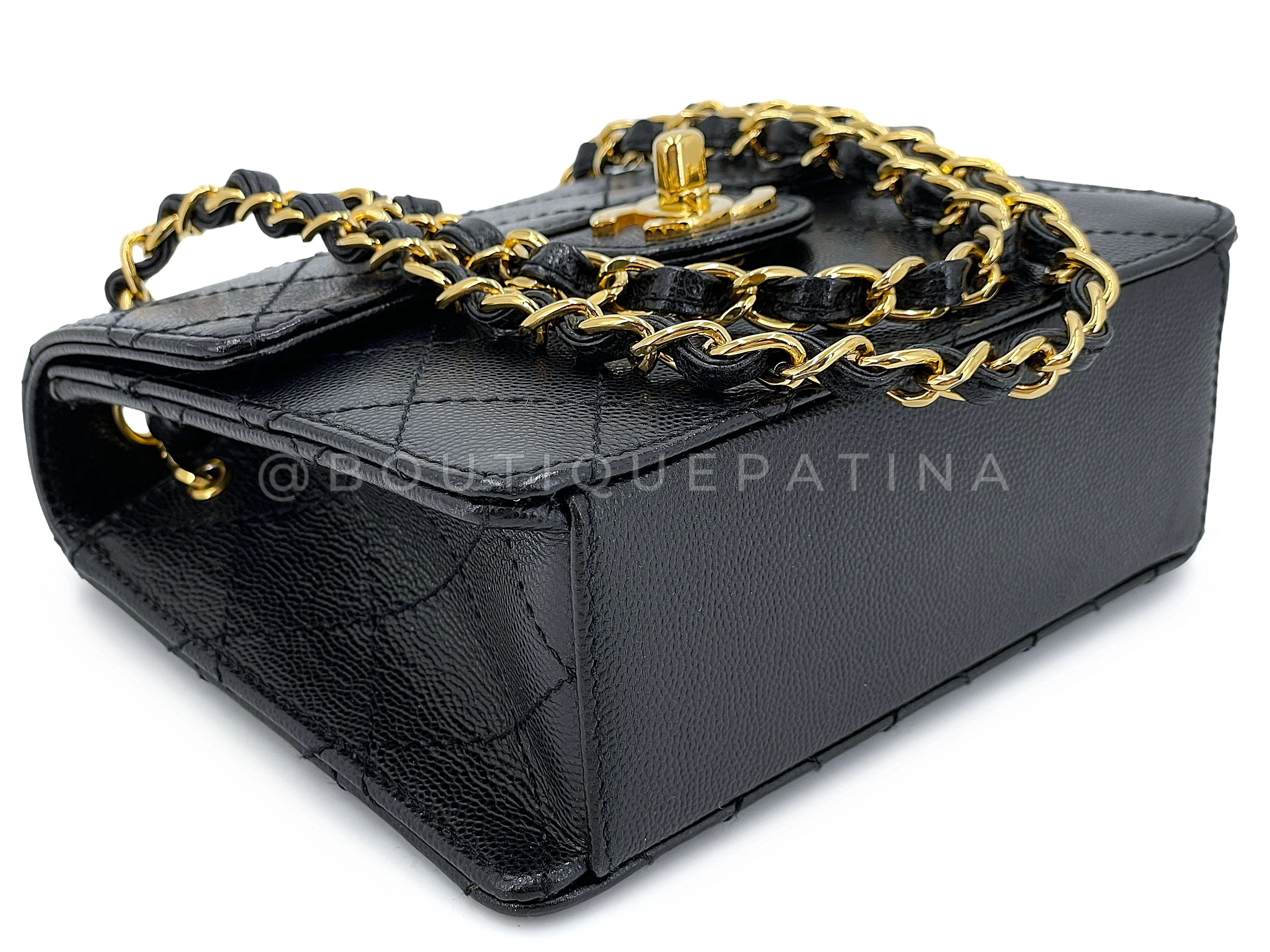 Chanel 1997 Vintage Black Caviar Square Mini Flap Bag 24k GHW 5XE - Image 7
