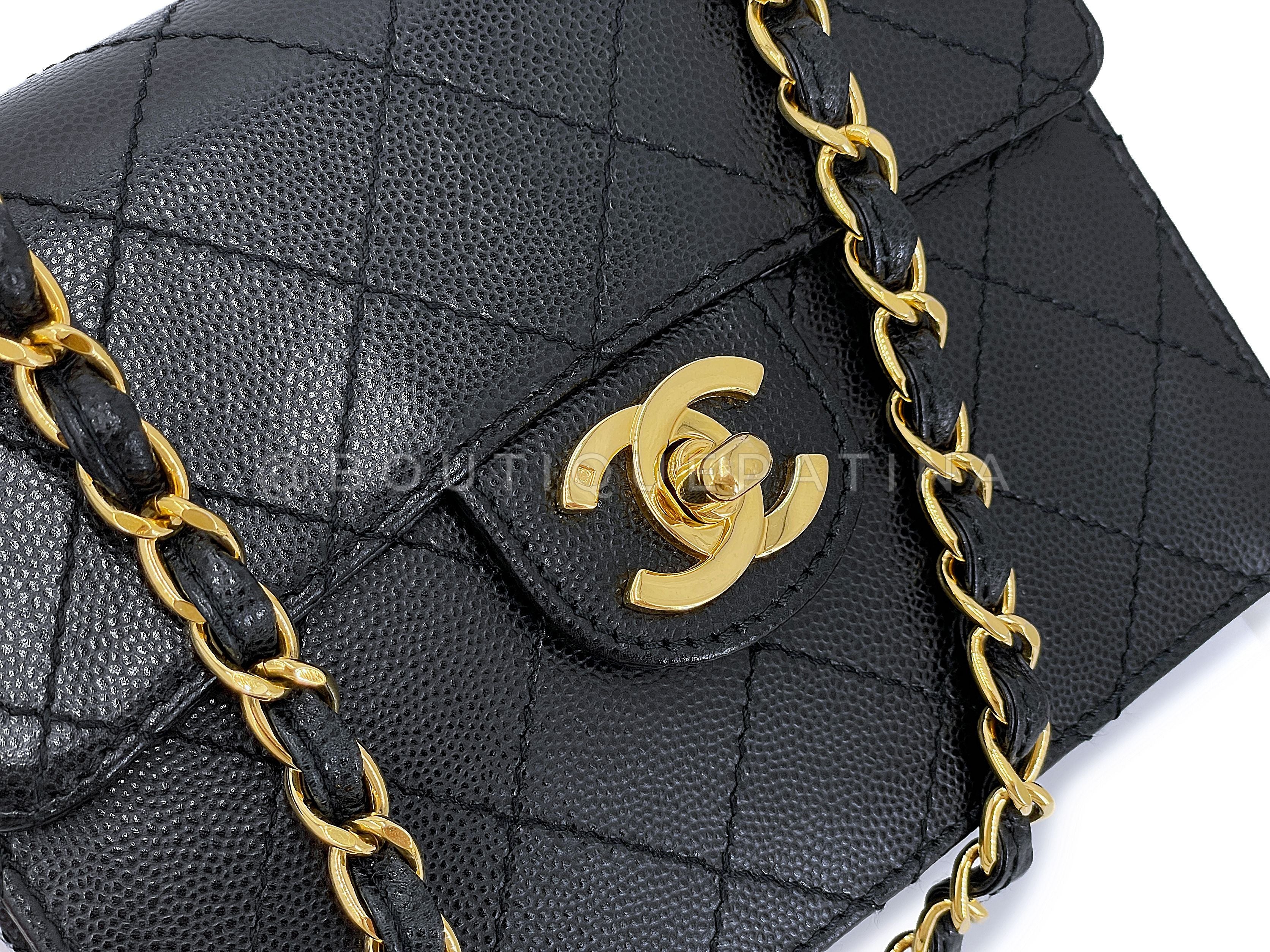 Chanel 1997 Vintage Black Caviar Square Mini Flap Bag 24k GHW 5XE - Image 8
