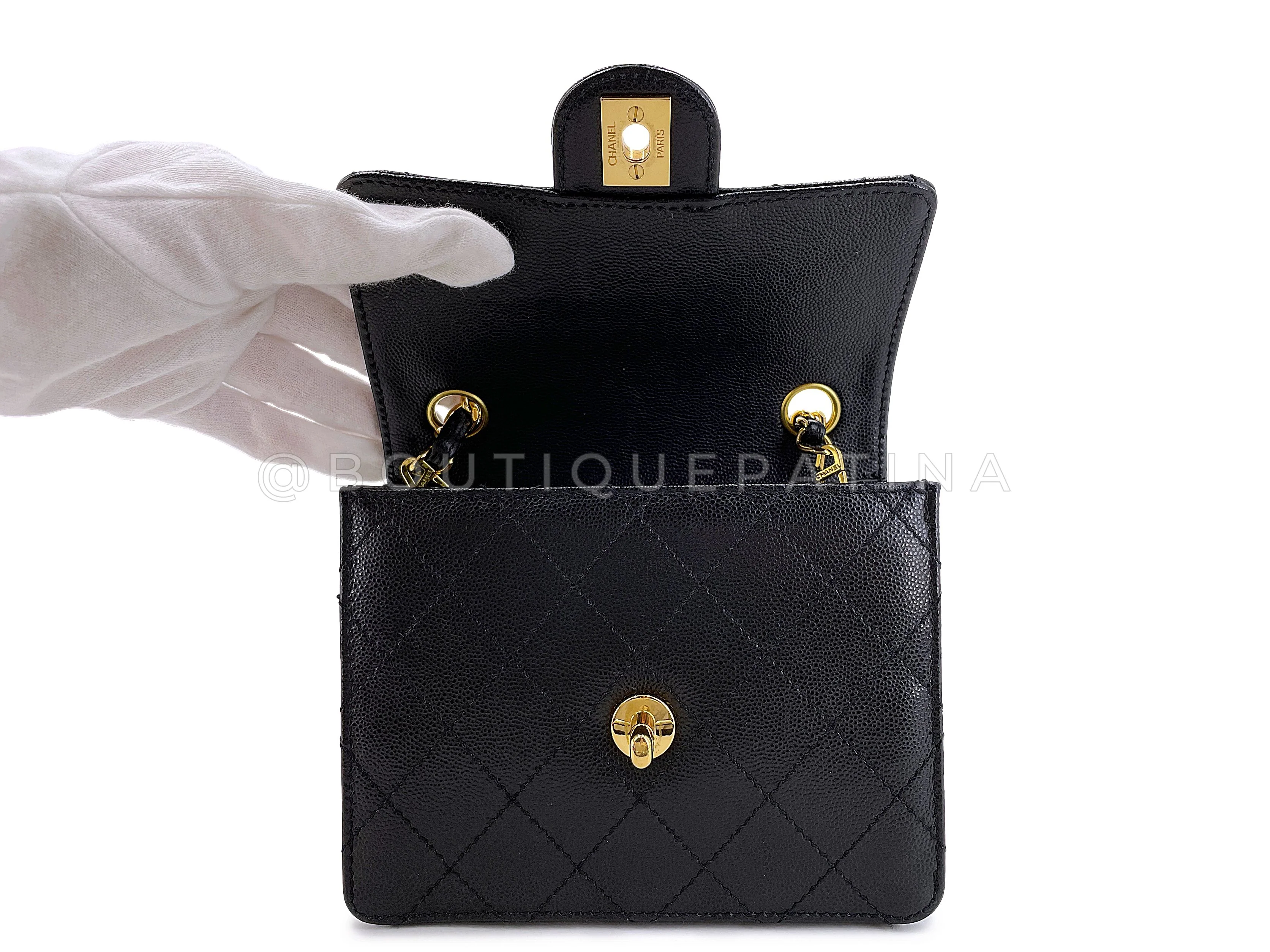 Chanel 1997 Vintage Black Caviar Square Mini Flap Bag 24k GHW 5XE - Image 9