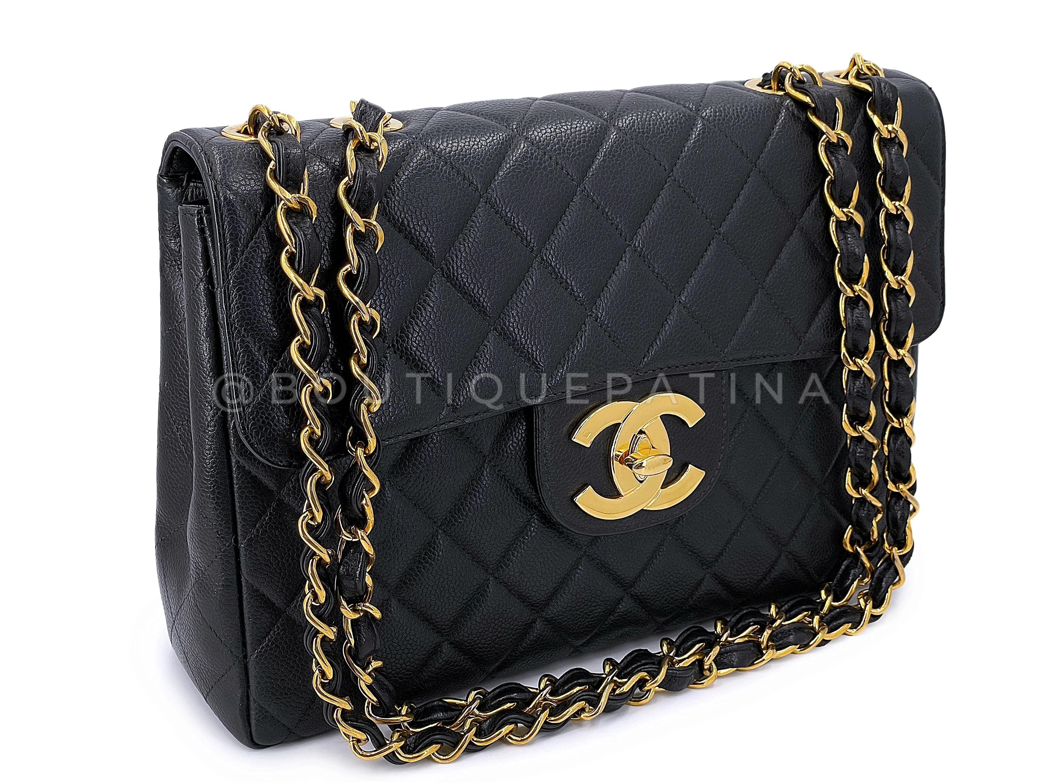 Chanel Vintage Caviar Jumbo Flap Bag 1997 Black Classic 24k GHW THW - Image 2