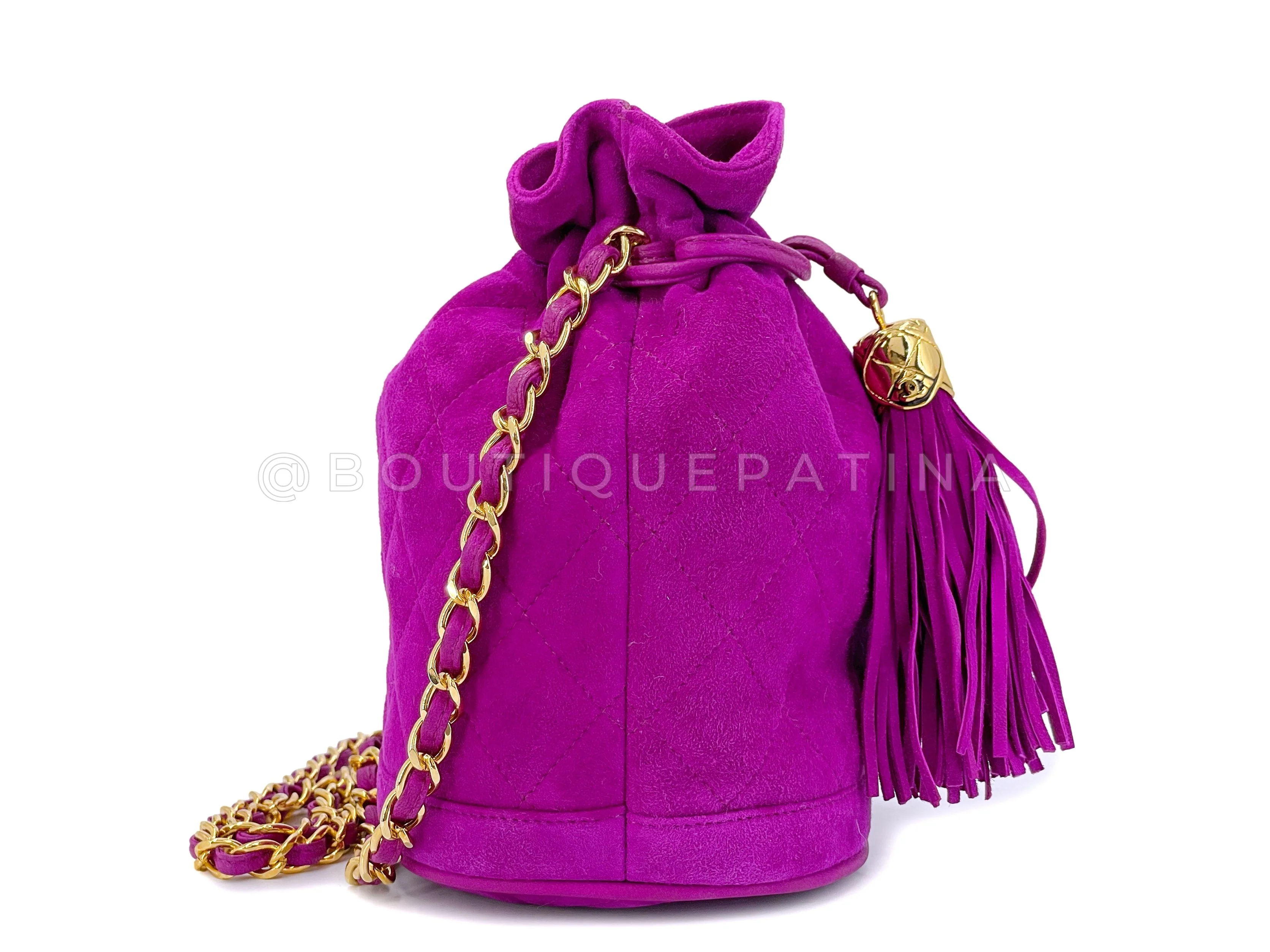 Chanel Vintage Mini Bucket Bag 1990 Pink-Purple Suede Drawstring 24k GHW 2R4 - Image 3