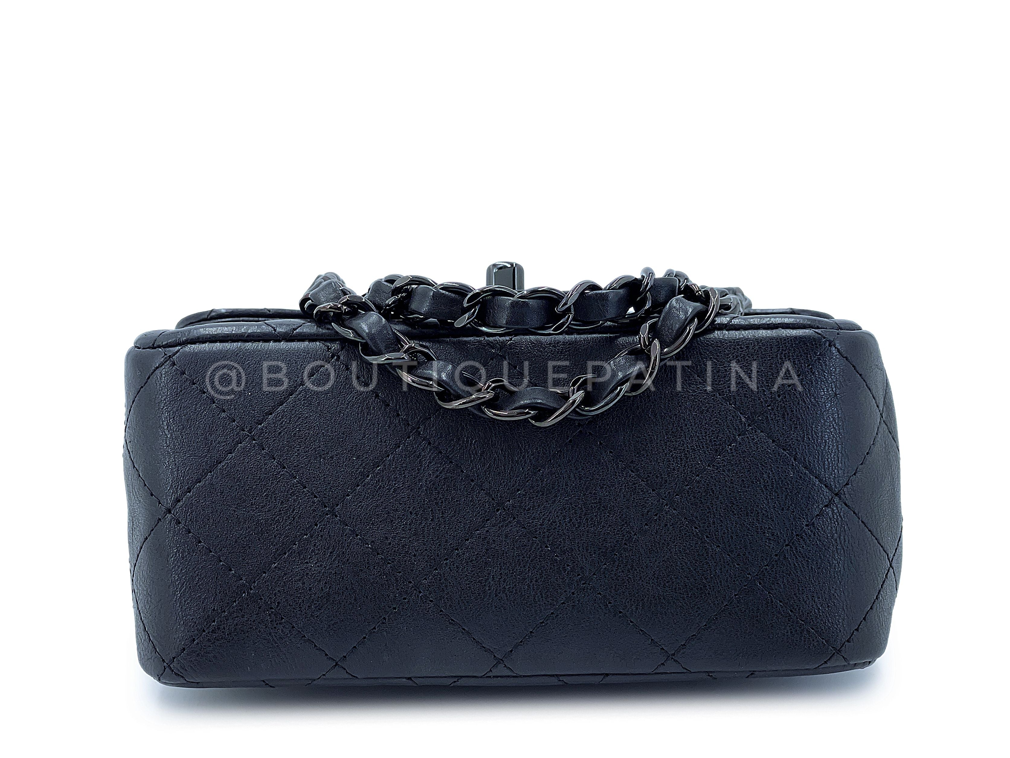 Rare Chanel So Black Crumpled Calfskin Classic Square Mini Flap Bag - Image 6