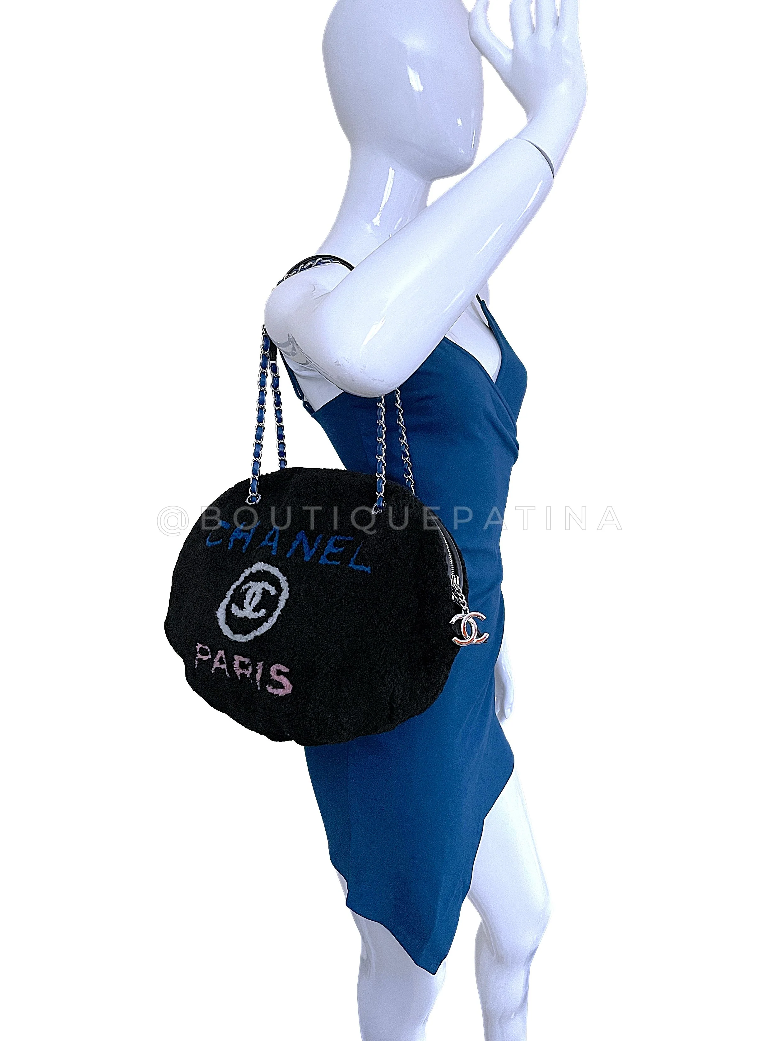 Rare Chanel Large Deauville Shearling Camera Tote Bag SHW - Image 12