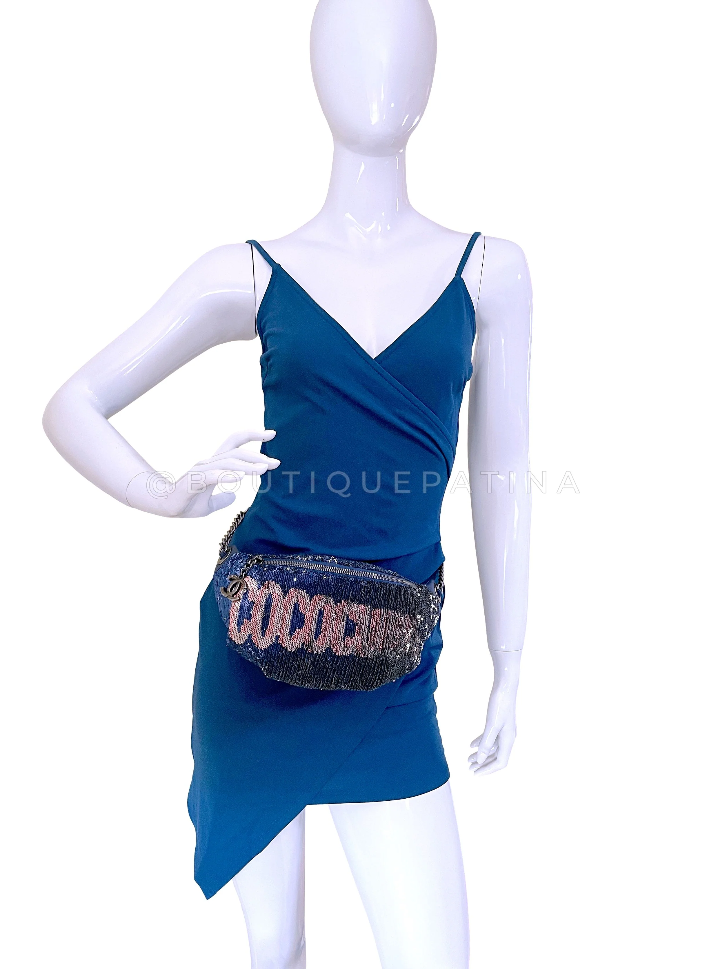 Chanel 17C Blue Pink Sequin Coco Cuba Fanny Pack Belt Bum Bag - Image 15