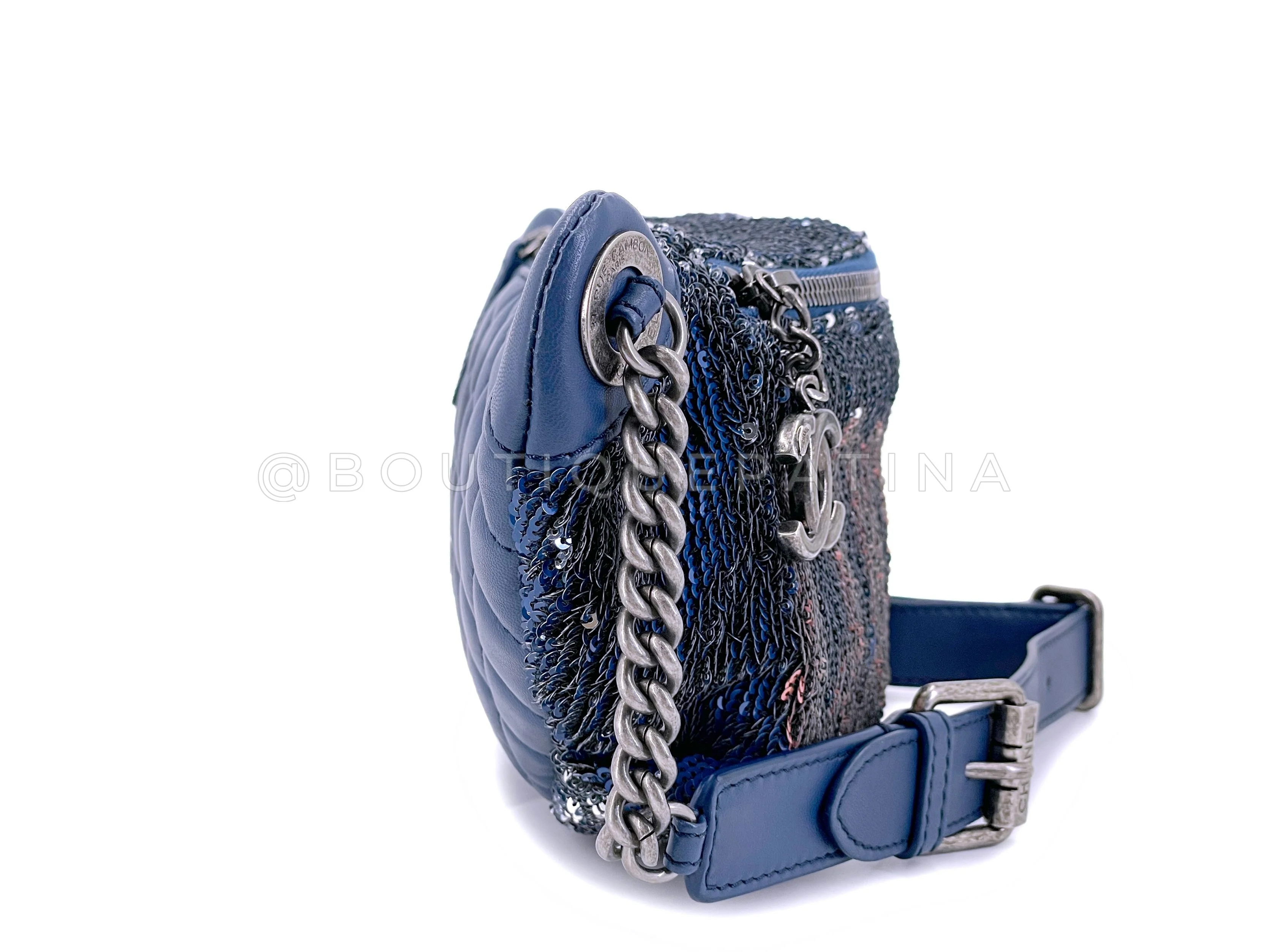 Chanel 17C Blue Pink Sequin Coco Cuba Fanny Pack Belt Bum Bag - Image 4
