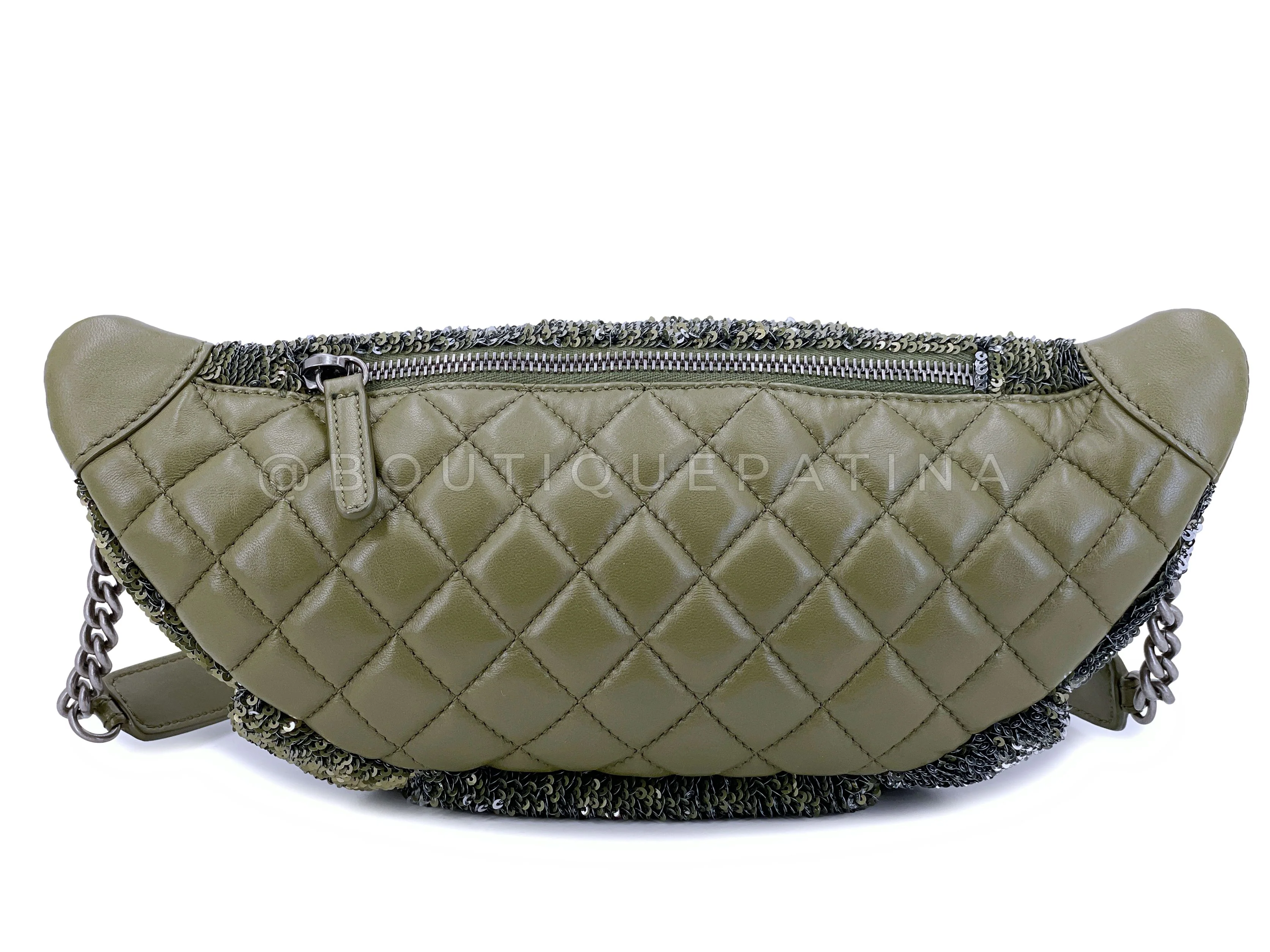 Chanel 17C Green Pink Sequin Coco Cuba Fanny Pack Belt Bum Bag L29 - Image 5