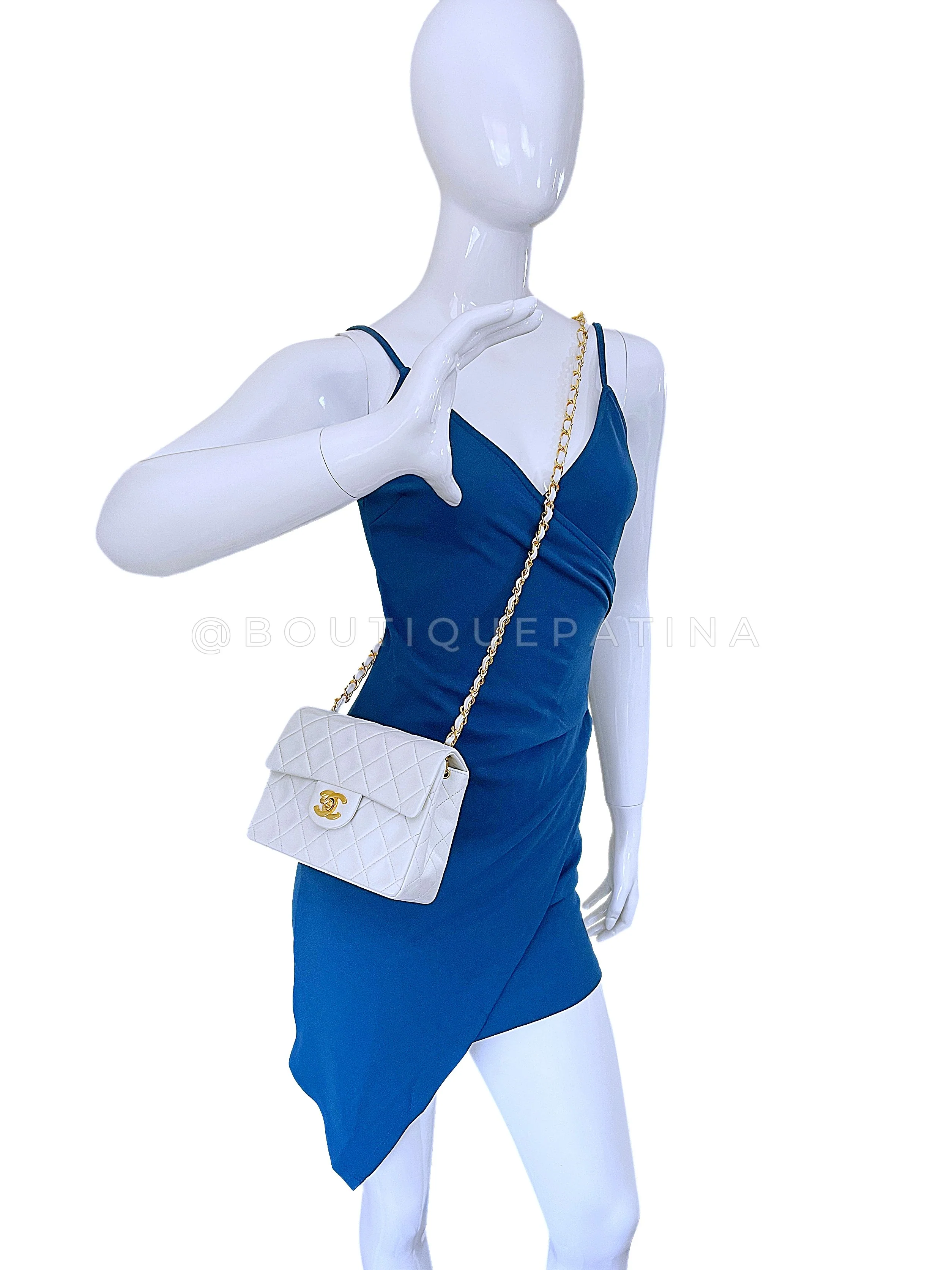Chanel 1980s Vintage White Square Mini Flap Bag 24k GHW Lambskin - Image 13