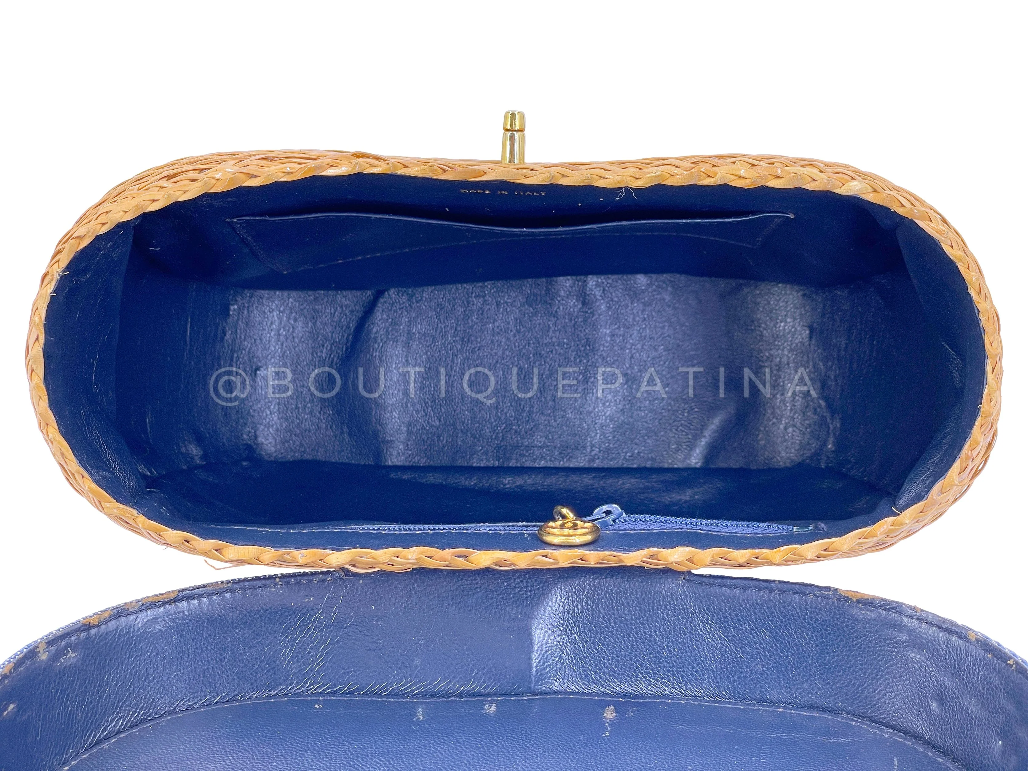 Chanel Vintage Denim and Wicker Round Basket Bag 24k GHW - Image 10
