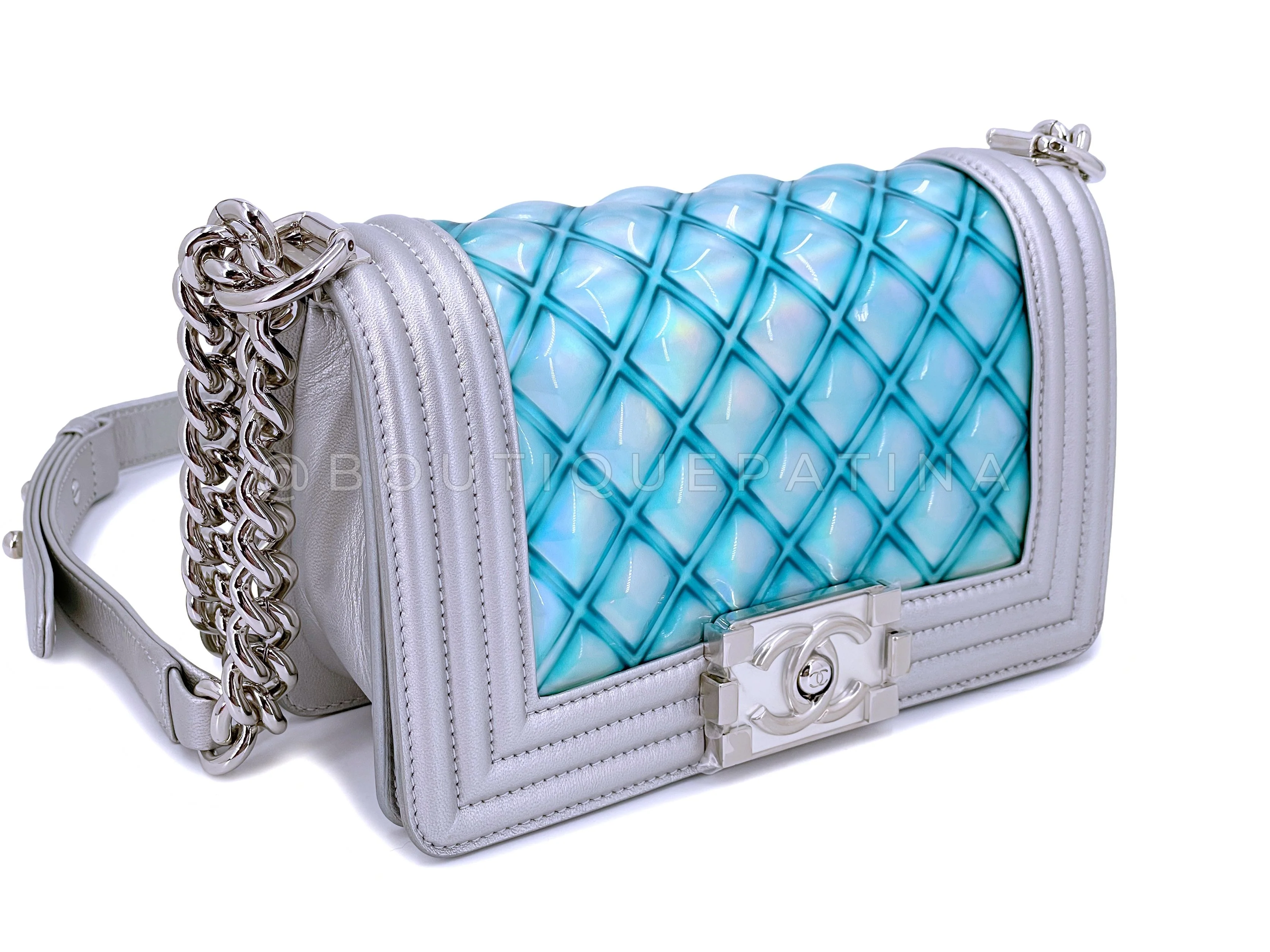 Chanel 18S Turquoise Mermaid Iridescent Water Boy Flap Bag Small - Image 3