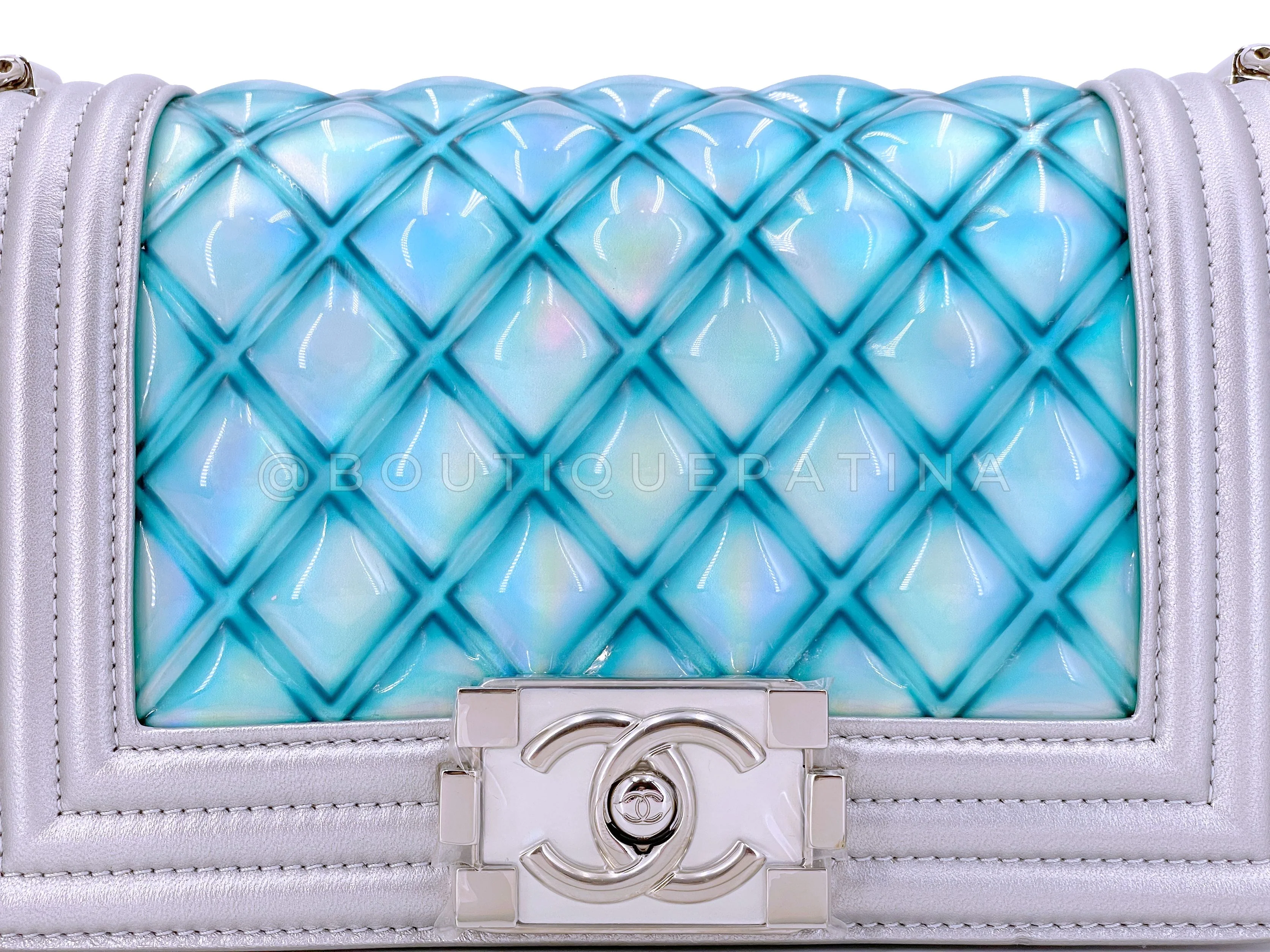 Chanel 18S Turquoise Mermaid Iridescent Water Boy Flap Bag Small - Image 9