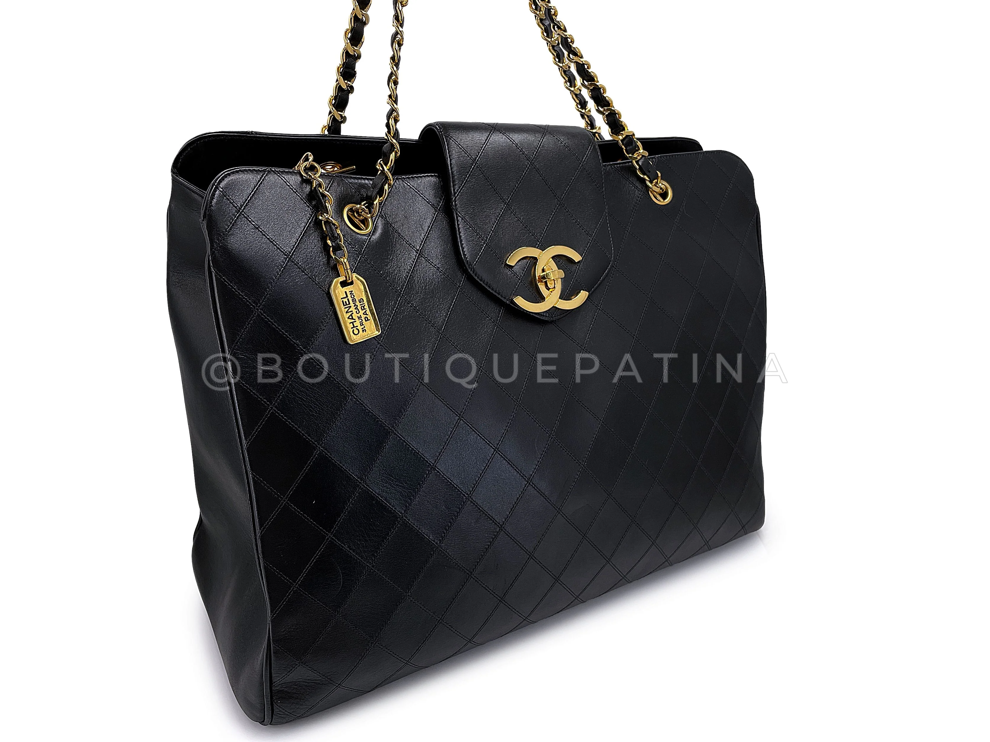 Chanel Vintage Black Quilted Supermodel XL Weekender Tote Bag 24k GHW WR2 - Image 3