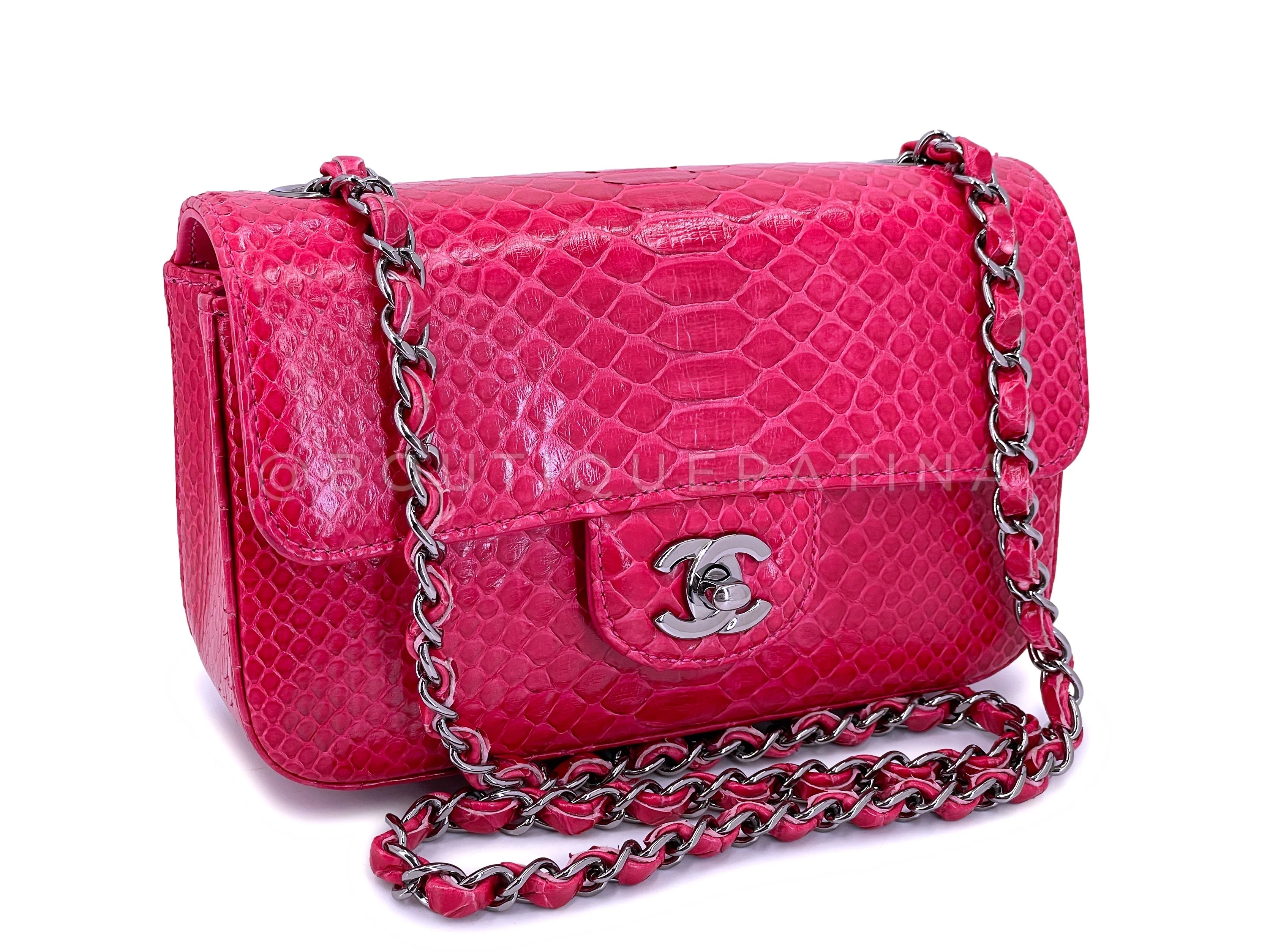 Chanel 2014 Fuchsia Pink Python Rectangular Mini Flap Bag RHW - Image 2