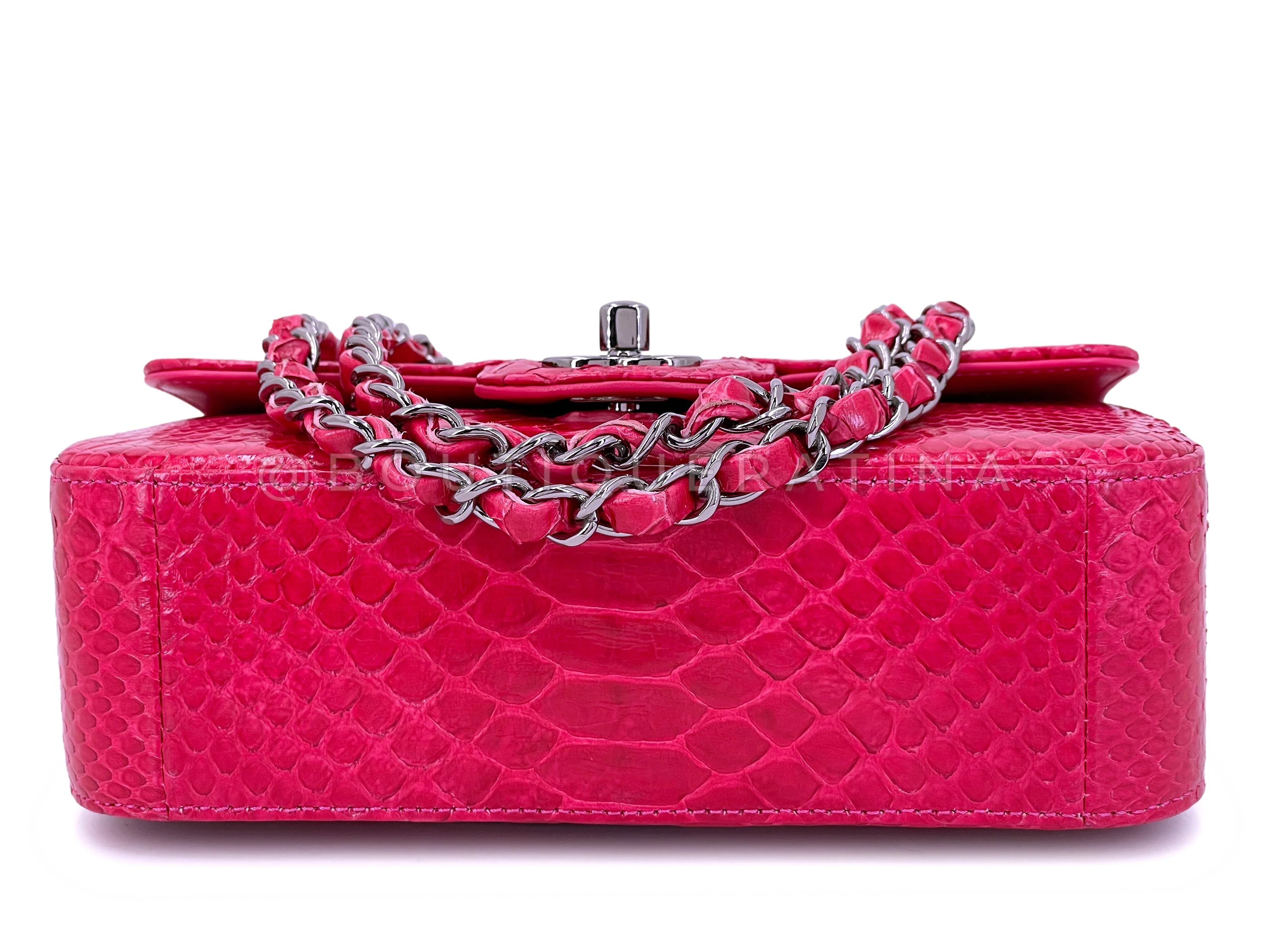Chanel 2014 Fuchsia Pink Python Rectangular Mini Flap Bag RHW - Image 6