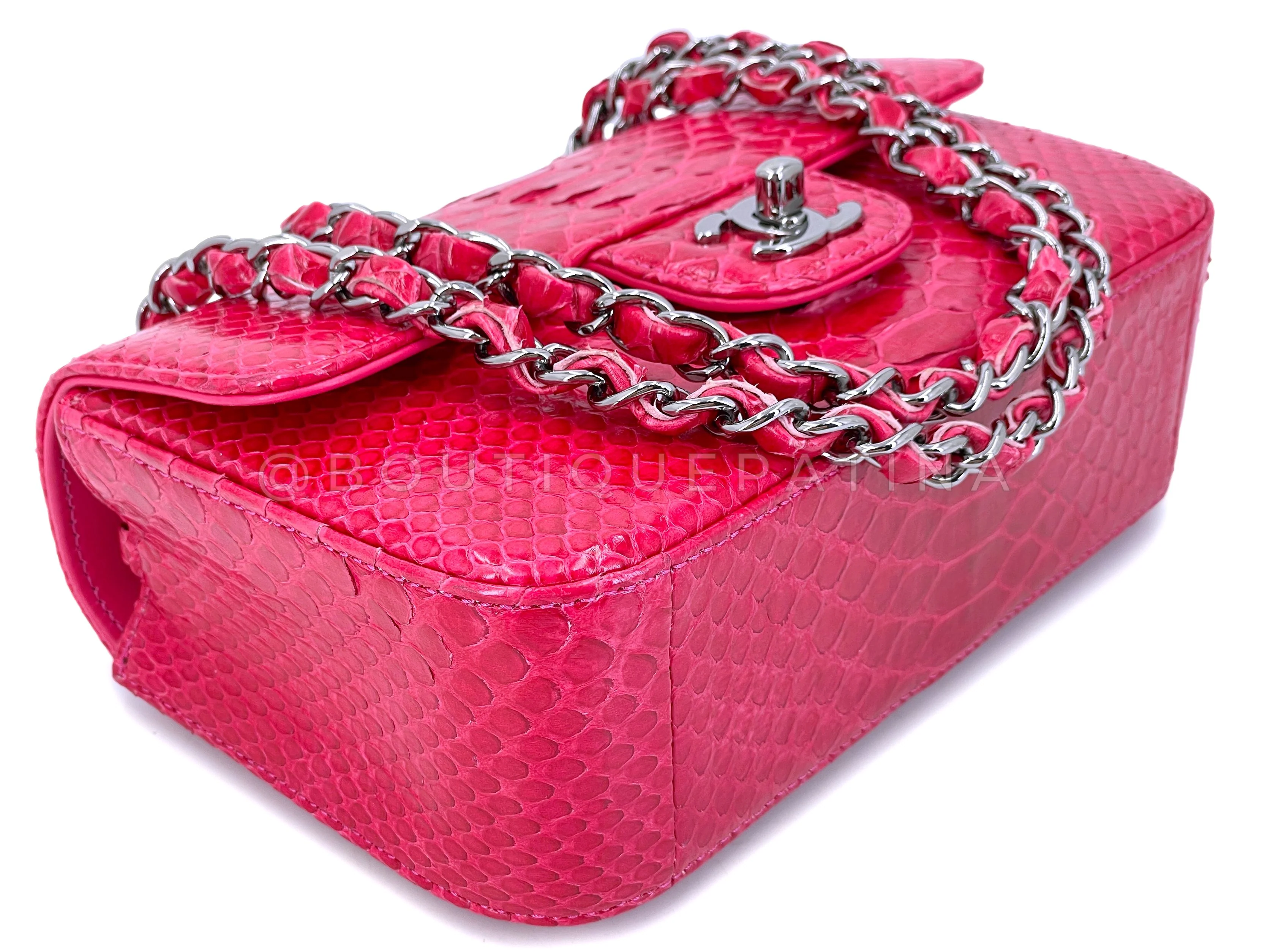 Chanel 2014 Fuchsia Pink Python Rectangular Mini Flap Bag RHW - Image 7
