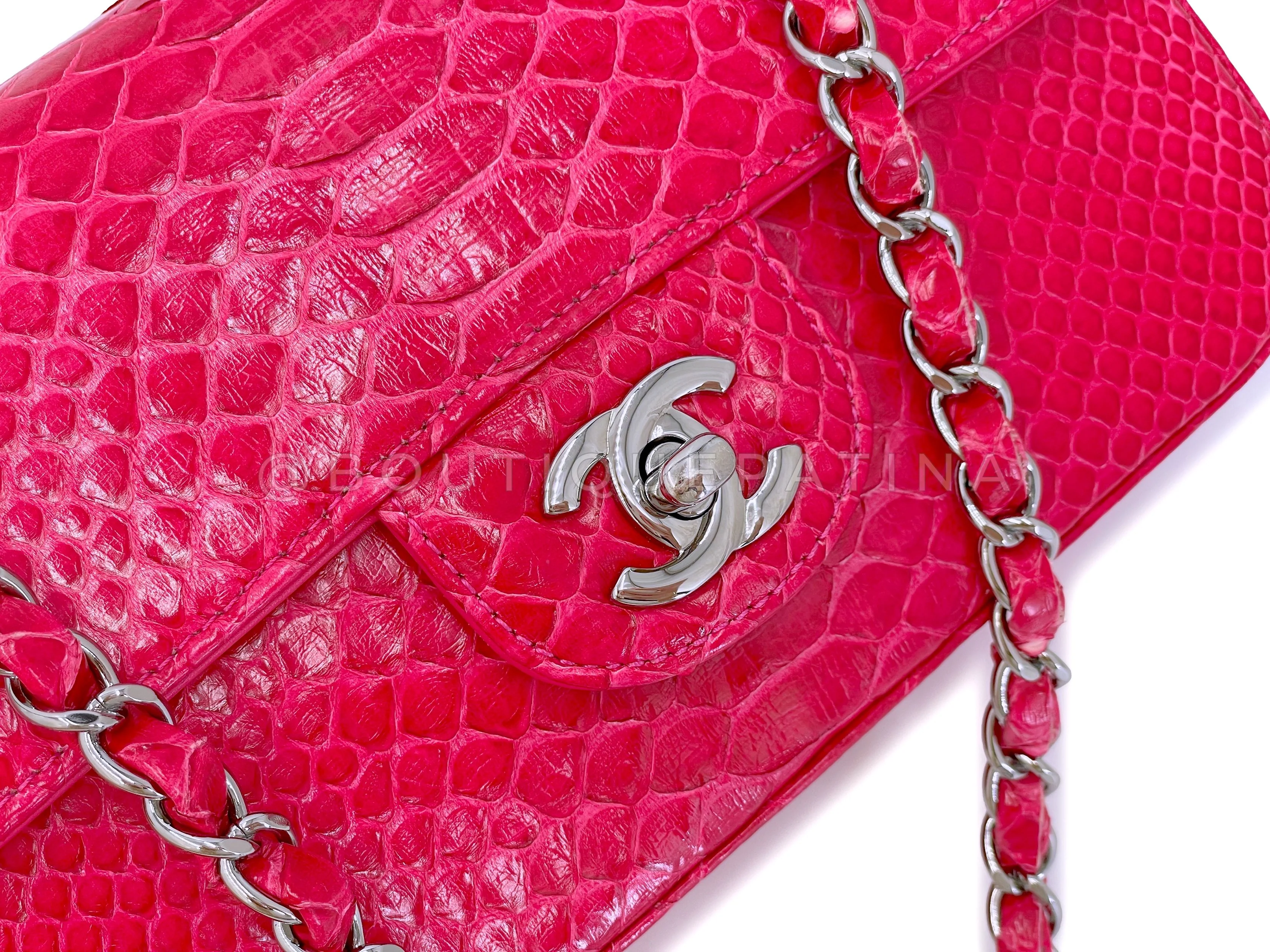 Chanel 2014 Fuchsia Pink Python Rectangular Mini Flap Bag RHW - Image 8