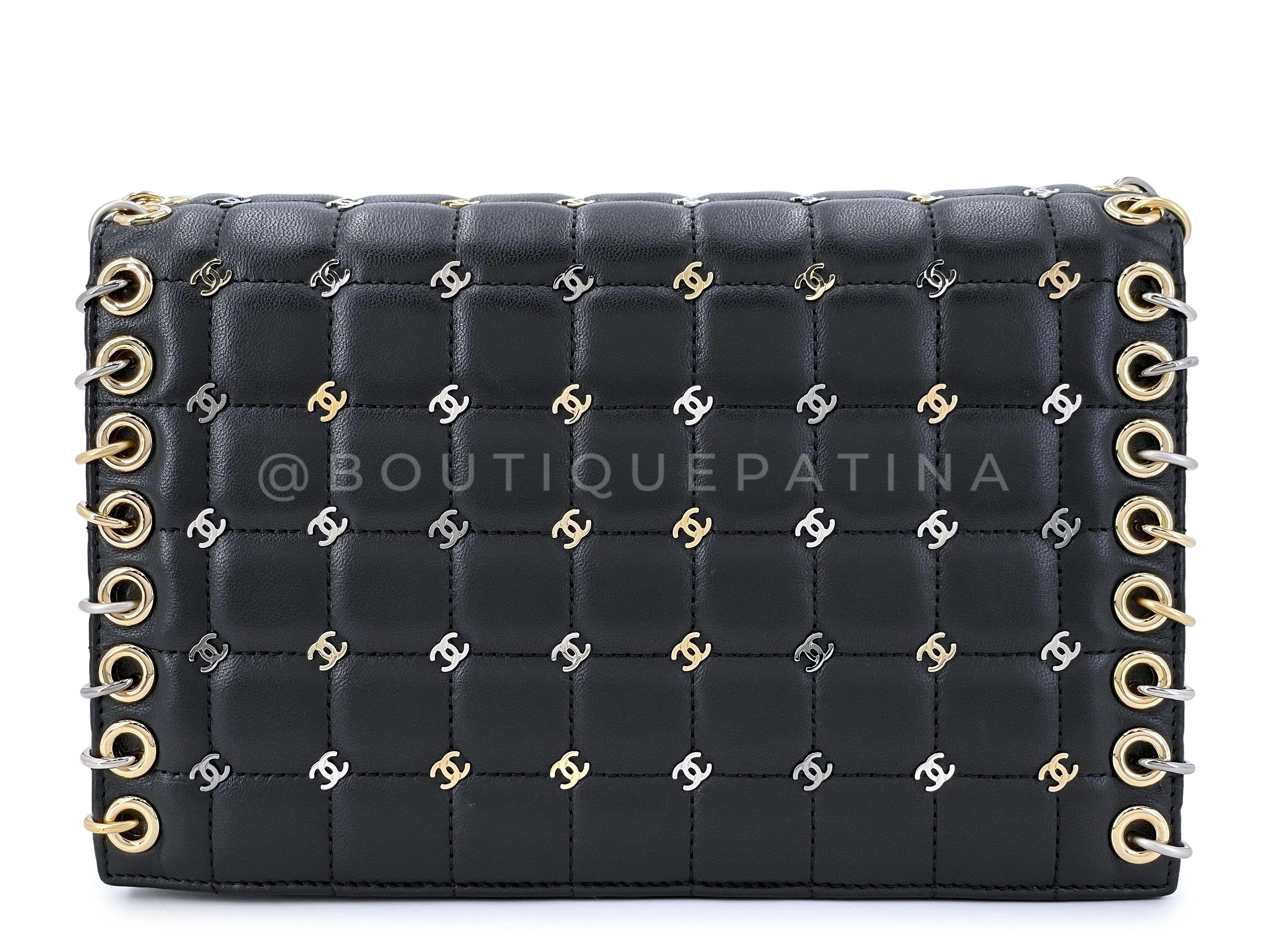 Chanel CC Studded Bag Pristine 16B Black Punk Piercing Clutch on Chain LES - Image 2