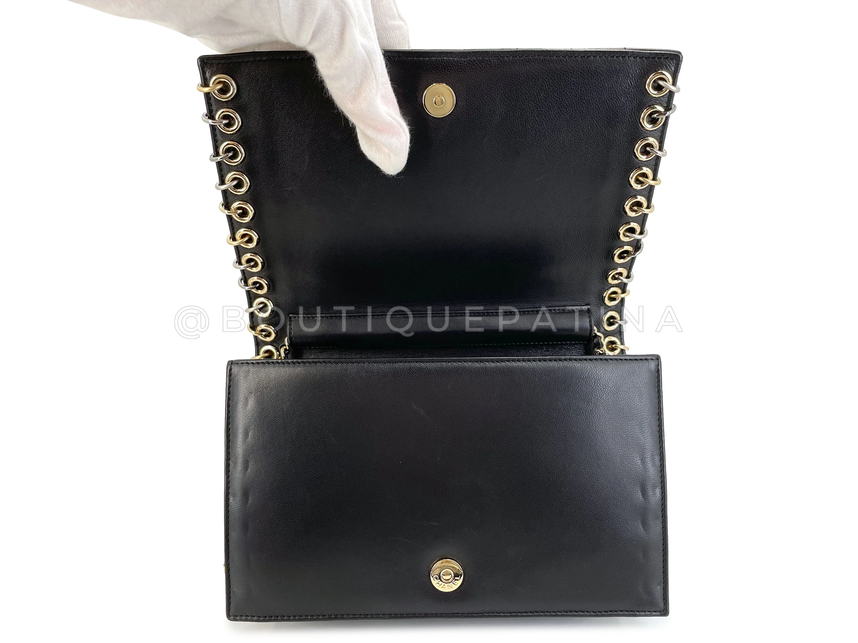 Chanel CC Studded Bag Pristine 16B Black Punk Piercing Clutch on Chain LES - Image 9