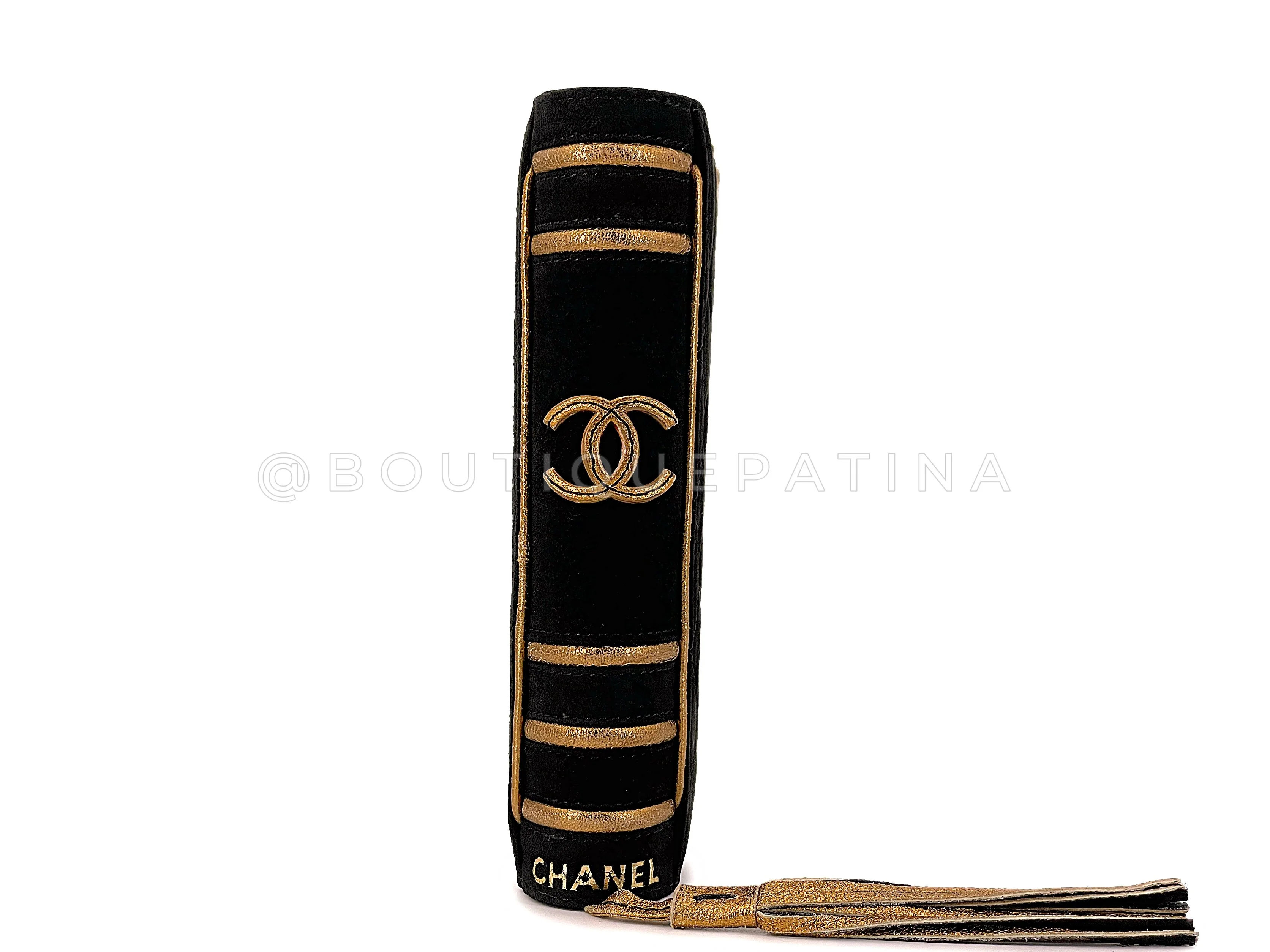 Chanel 2004 "Bible" Book Minaudière Clutch Bag Brown Suede Gold - Image 5