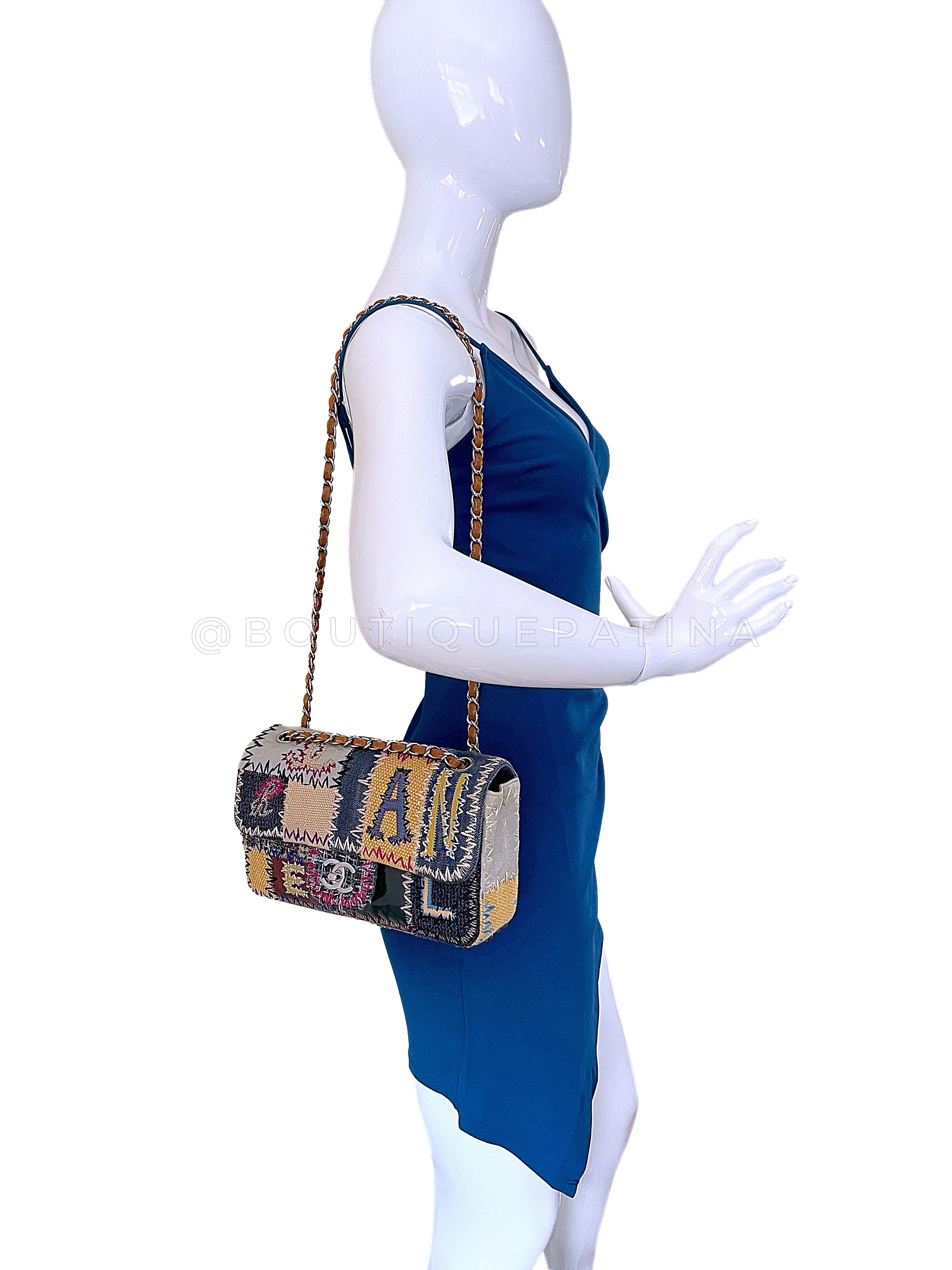 Rare 2012 Chanel Medium Denim Patchwork Flap Bag SHW - Image 15