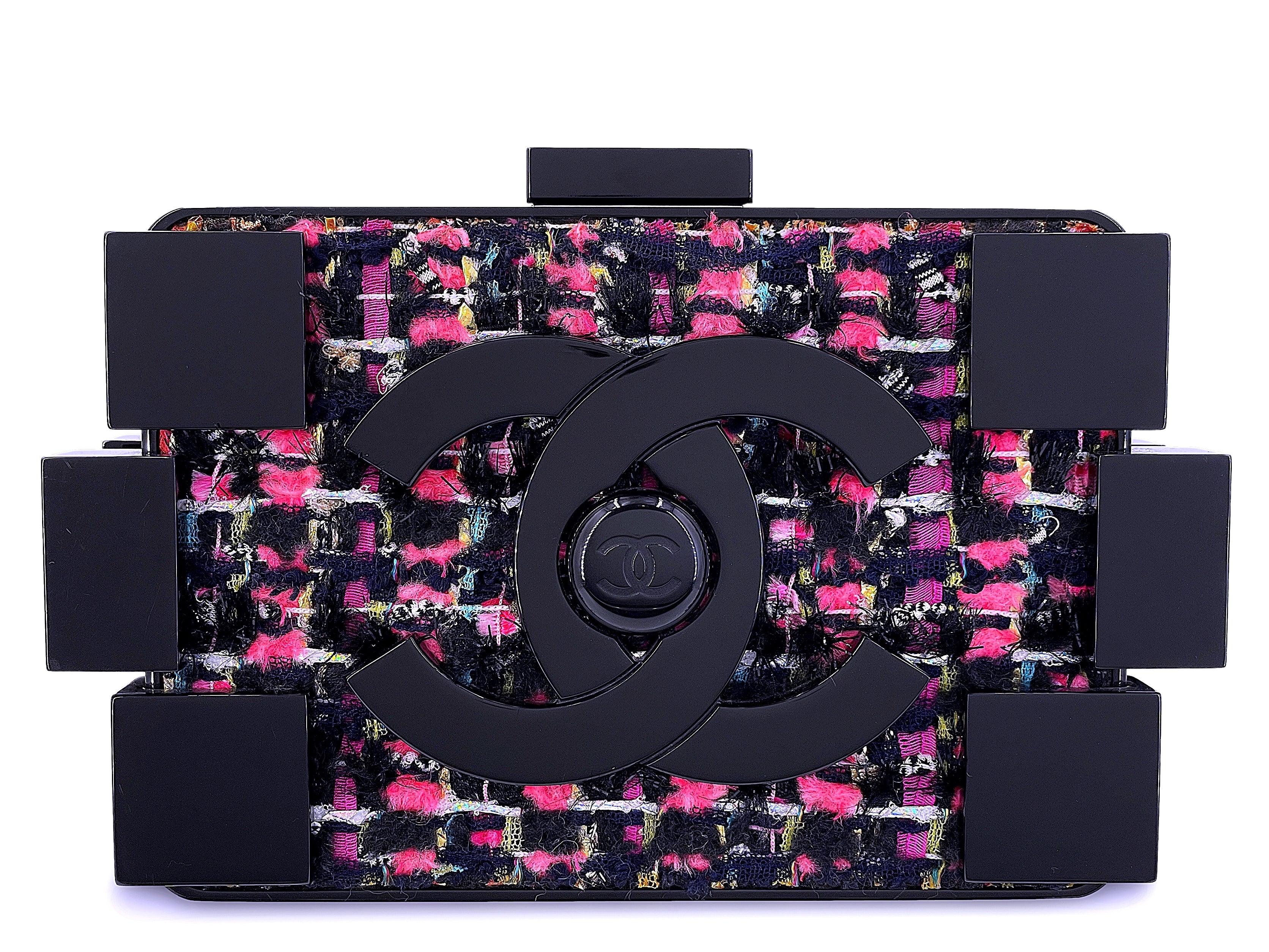Chanel 2013 Fuchsia Black Tweed Lego Brick Minaudière Clutch Bag RHW Plexiglass F95