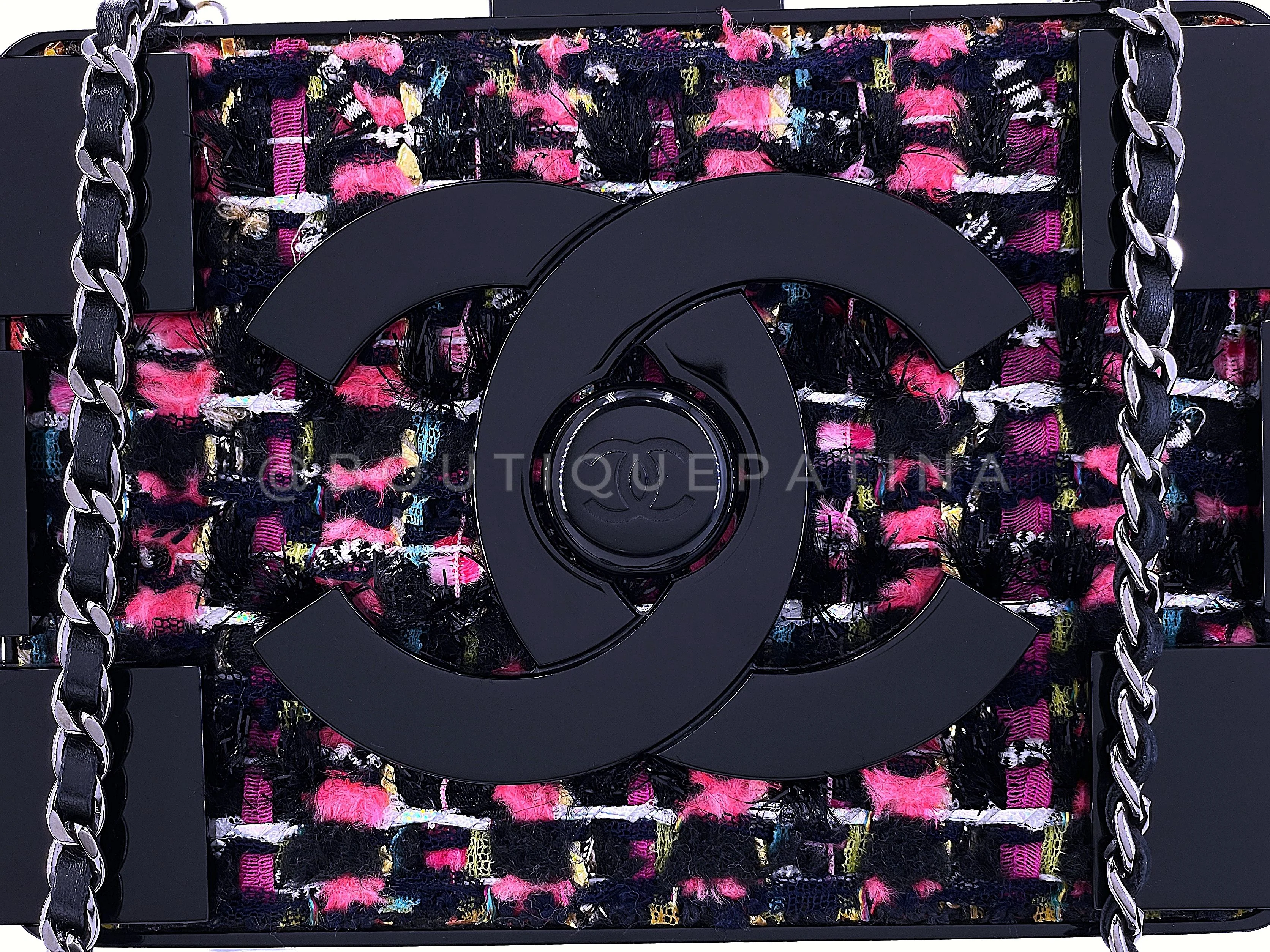 Chanel 2013 Fuchsia Black Tweed Lego Brick Minaudière Clutch Bag RHW Plexiglass F95 - Image 10
