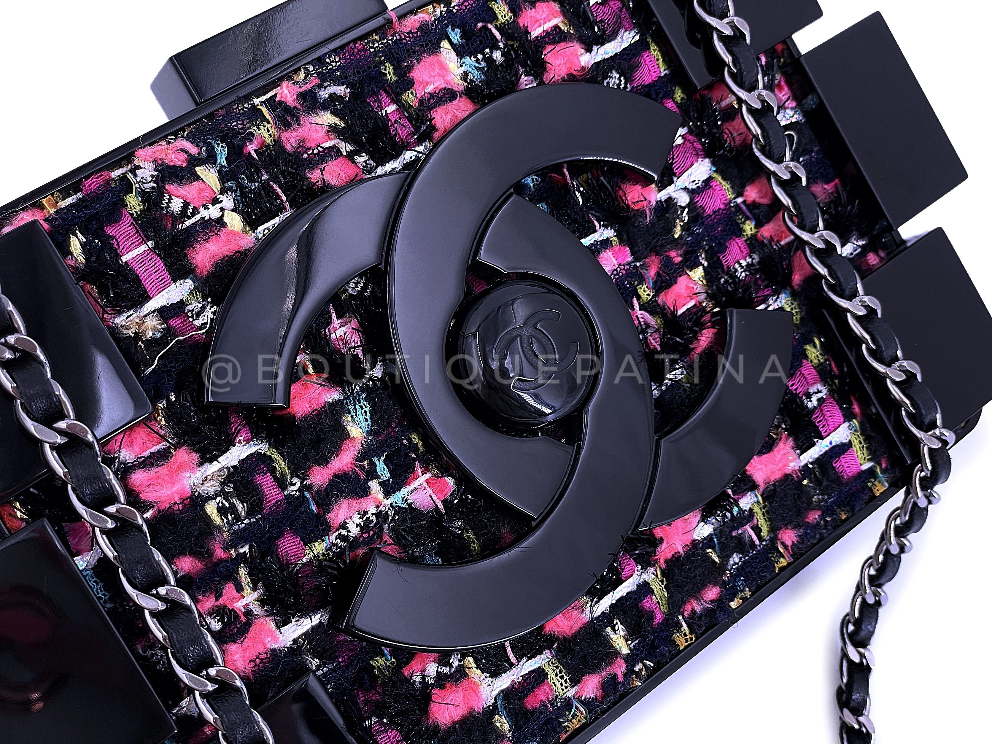 Chanel 2013 Fuchsia Black Tweed Lego Brick Minaudière Clutch Bag RHW Plexiglass F95 - Image 11