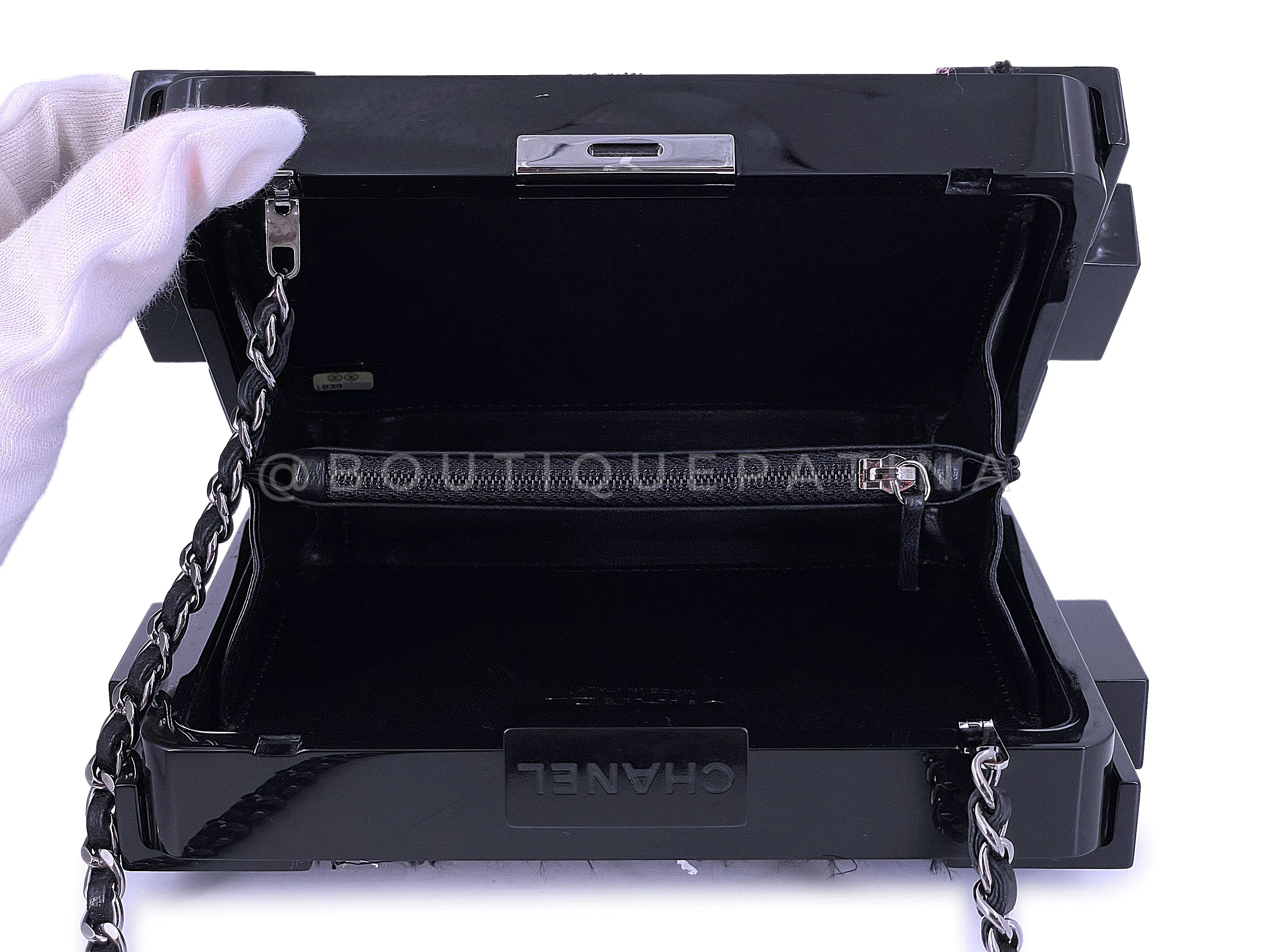 Chanel 2013 Fuchsia Black Tweed Lego Brick Minaudière Clutch Bag RHW Plexiglass F95 - Image 12