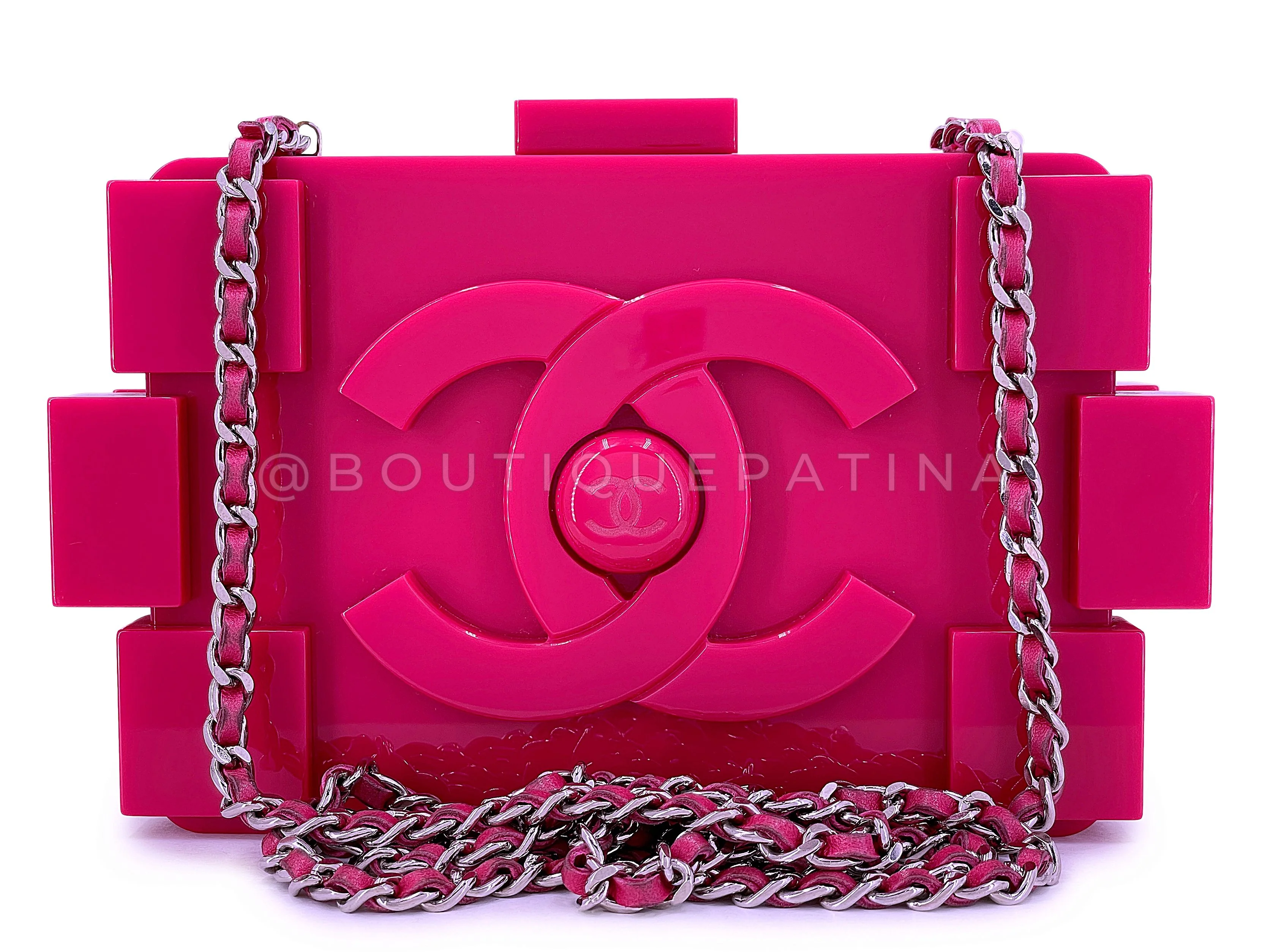 Chanel 2014 Fuchsia Pink Lego Brick Minaudière Clutch Bag SHW Plexiglass - Image 4