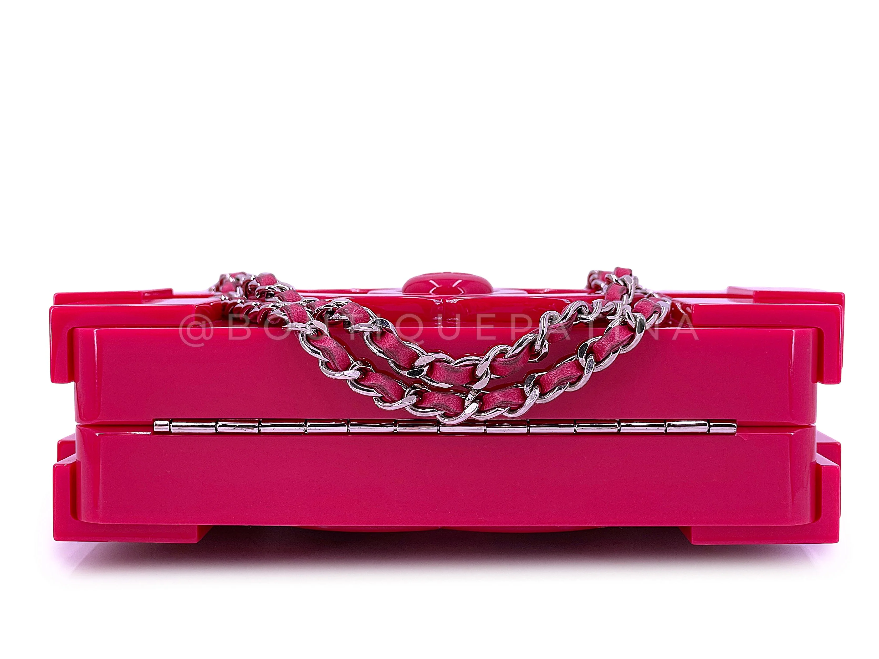 Chanel 2014 Fuchsia Pink Lego Brick Minaudière Clutch Bag SHW Plexiglass - Image 7