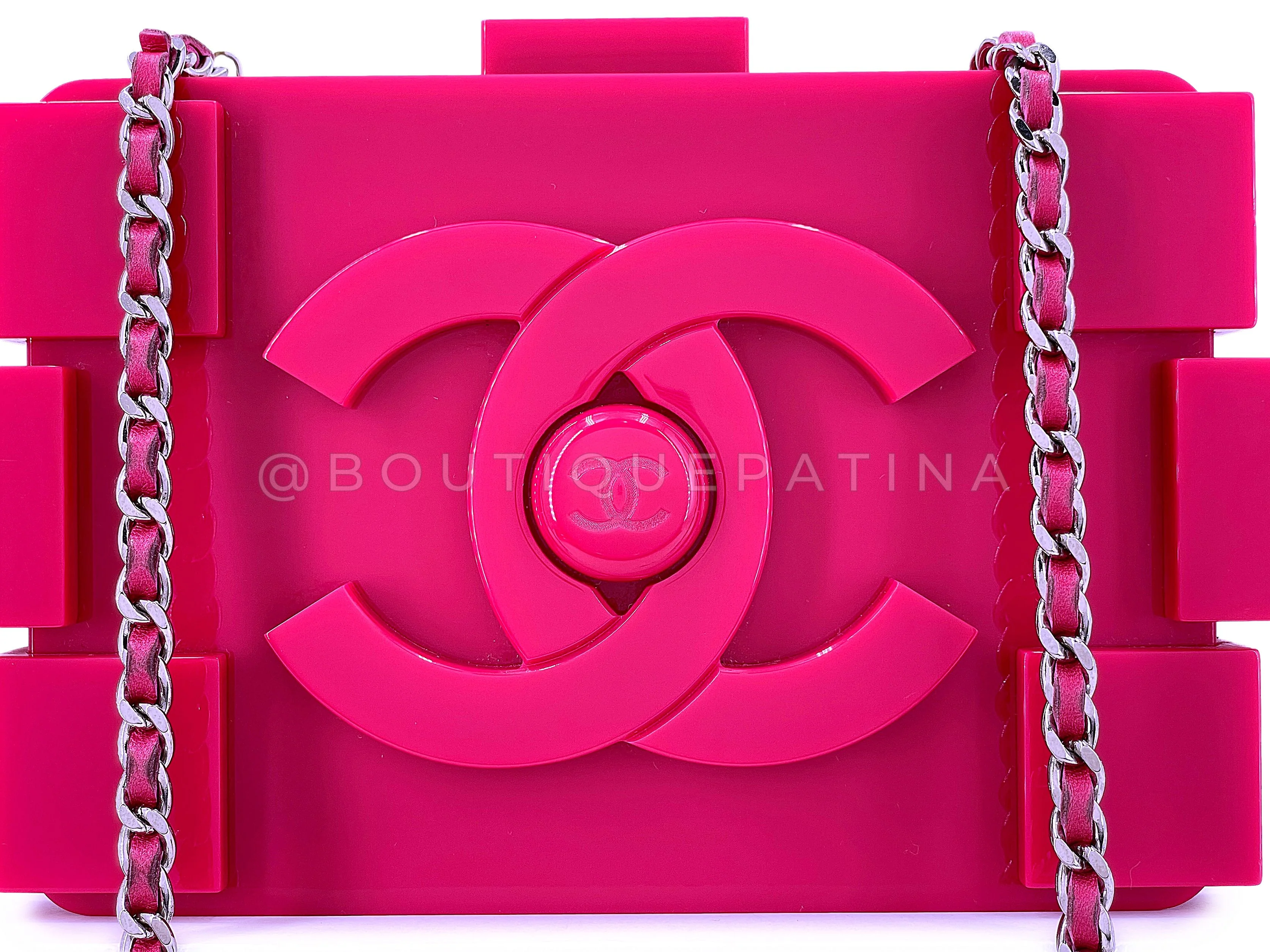 Chanel 2014 Fuchsia Pink Lego Brick Minaudière Clutch Bag SHW Plexiglass - Image 9