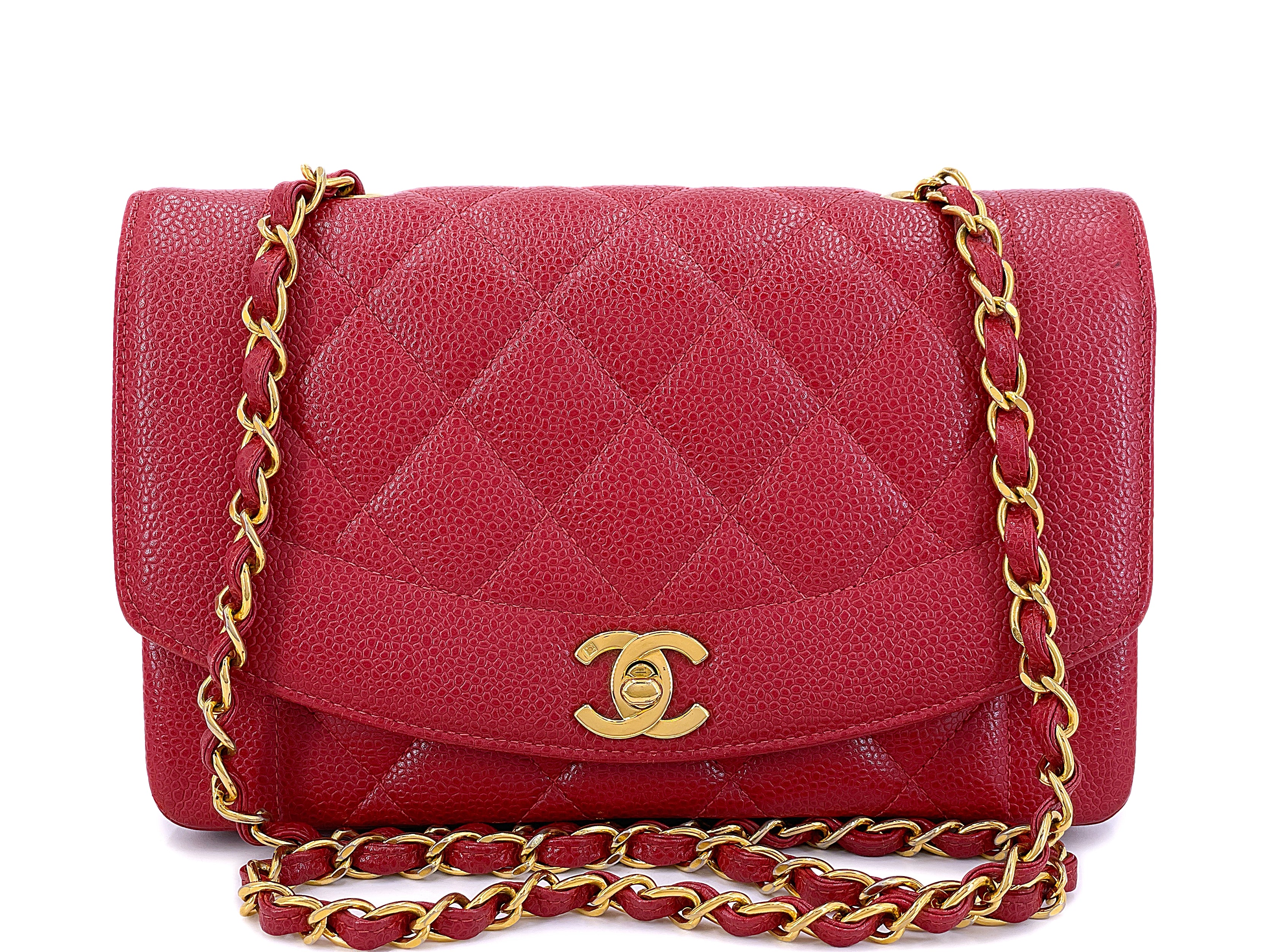 Chanel Vintage Red Caviar Small Diana Flap Bag 24k GHW YRN