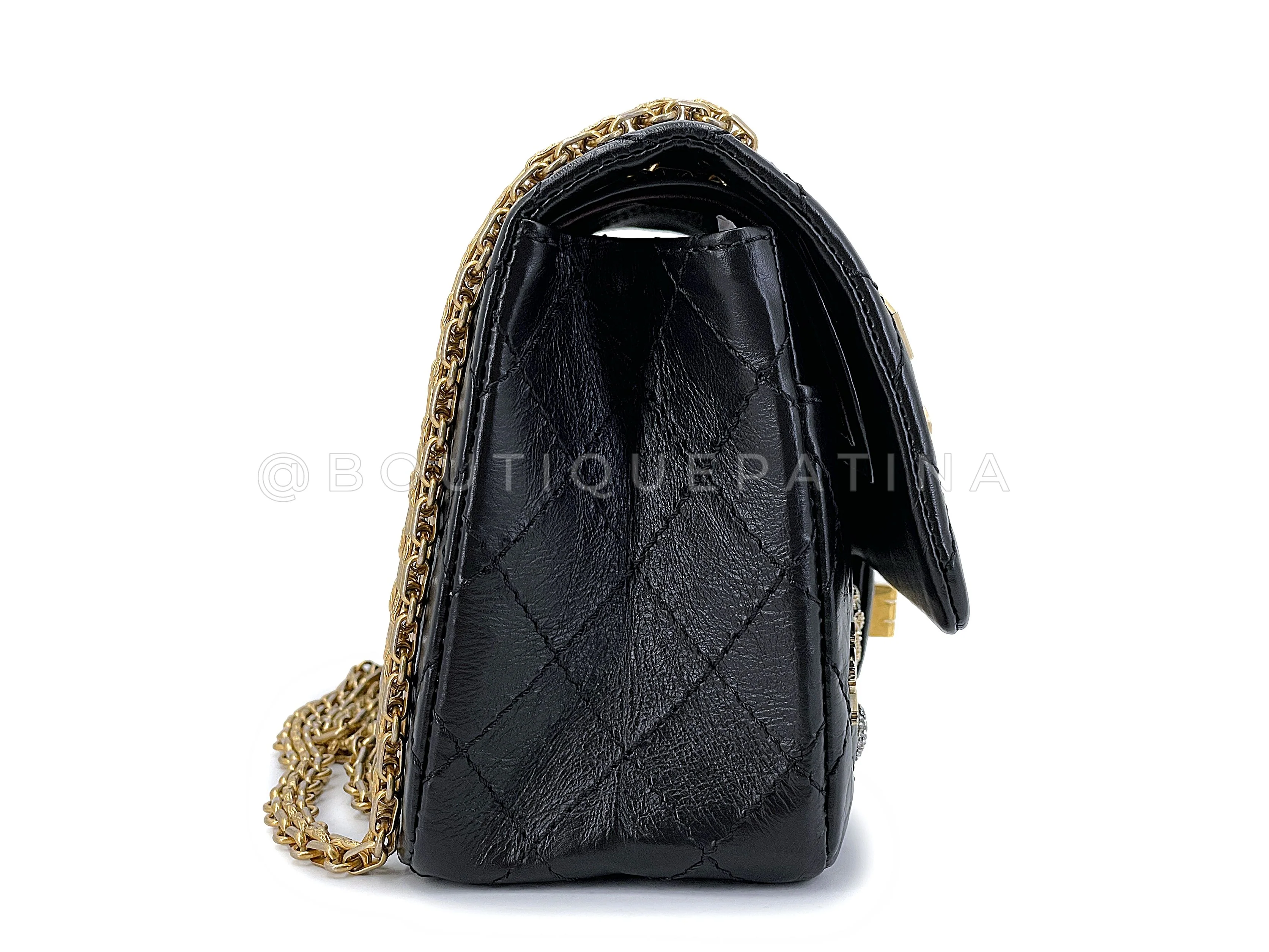 Rare Chanel Lucky Charms 2.55 Small Reissue Double Flap Bag Black RHW 225 I5X - Image 4