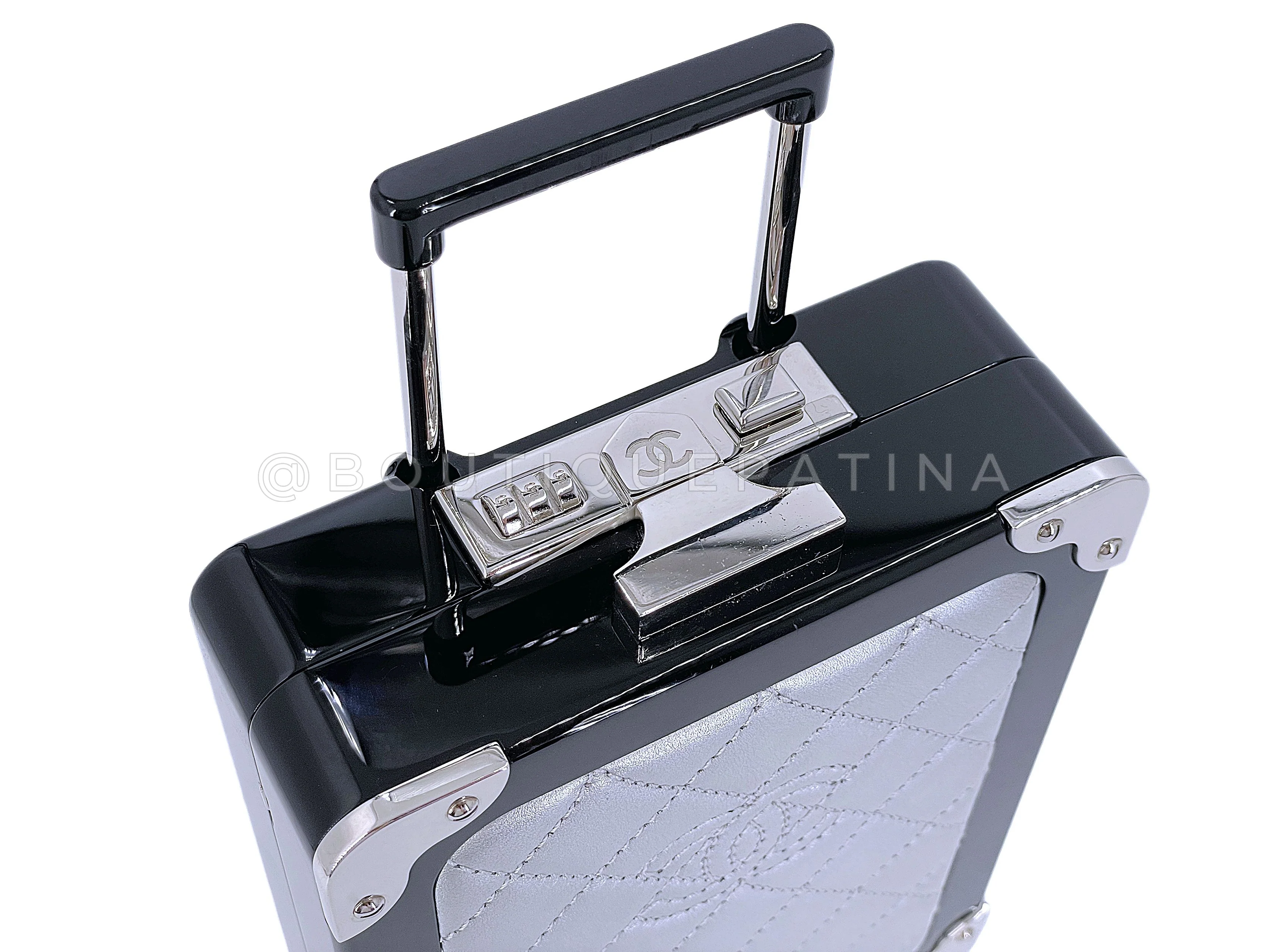 Chanel 2016 Airlines Evening In The Air Trolley Minaudière Clutch Bag Gray Silver LEG - Image 12