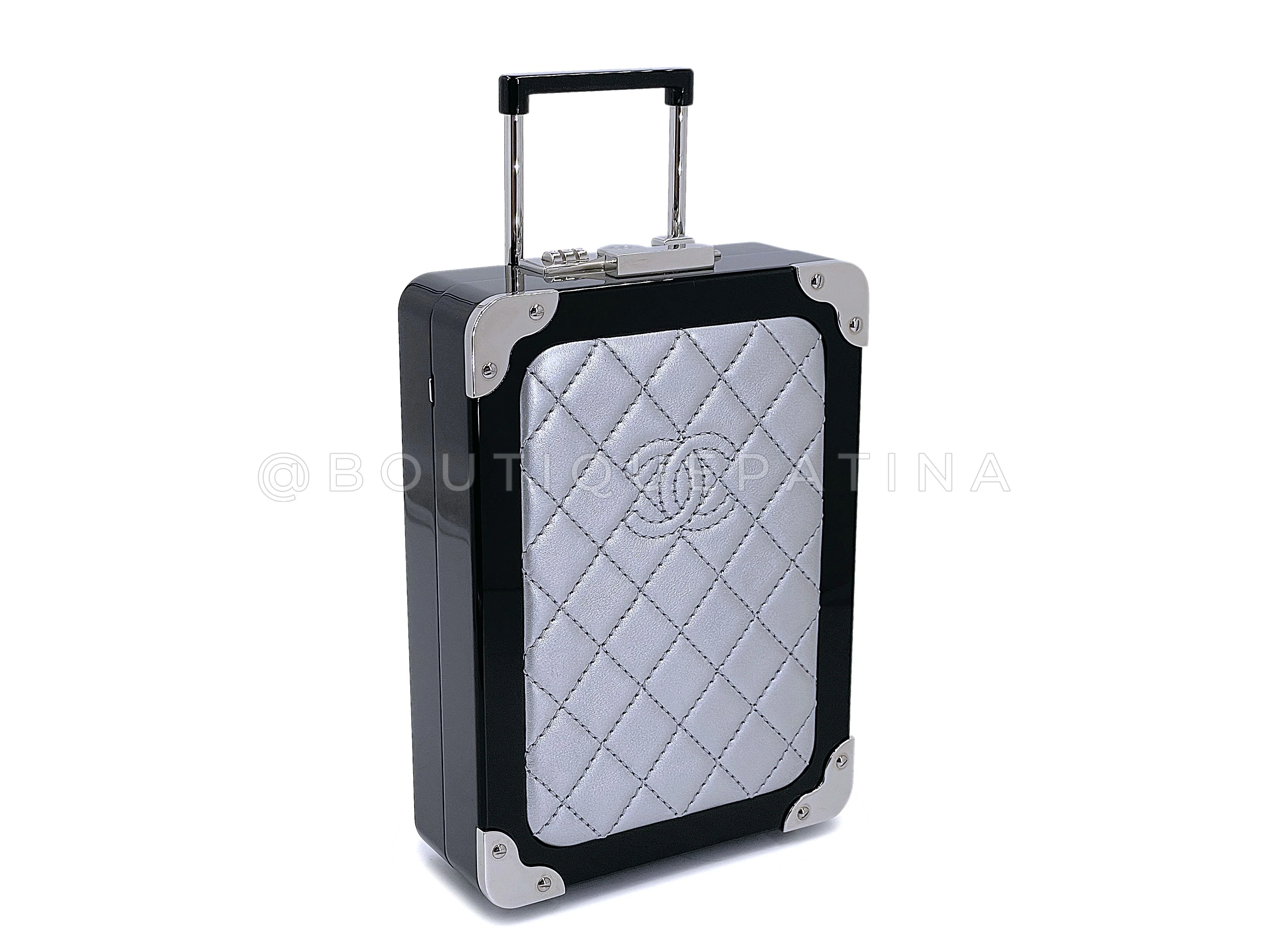 Chanel 2016 Airlines Evening In The Air Trolley Minaudière Clutch Bag Gray Silver LEG - Image 3