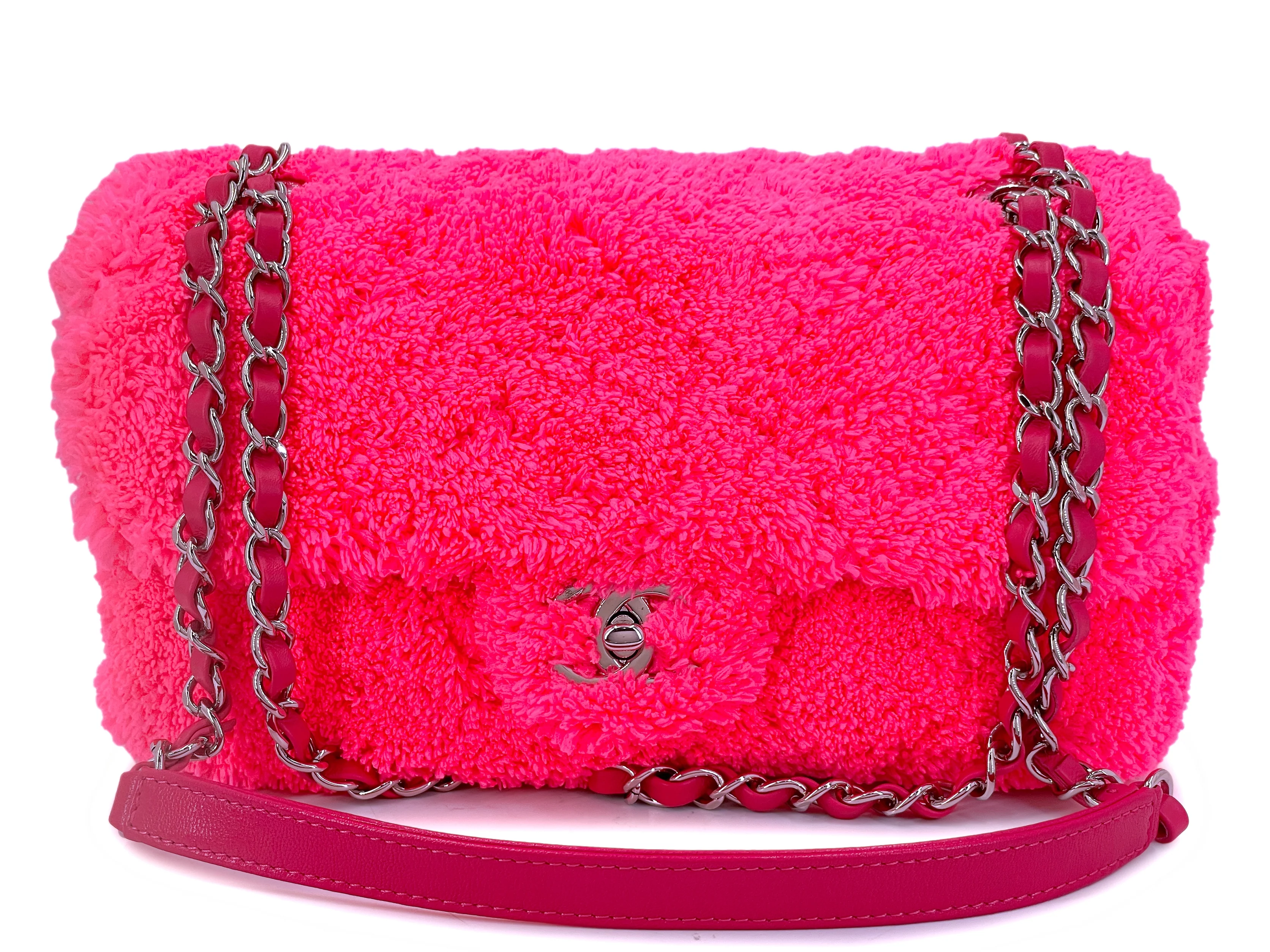 Chanel Neon Pink Terry Fur Flap Bag 700