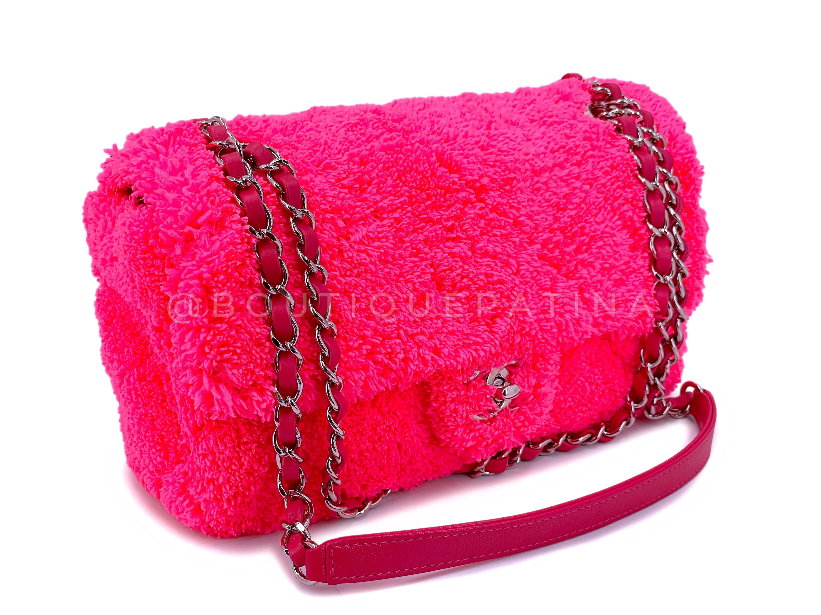 Chanel Neon Pink Terry Fur Flap Bag 700 - Image 2